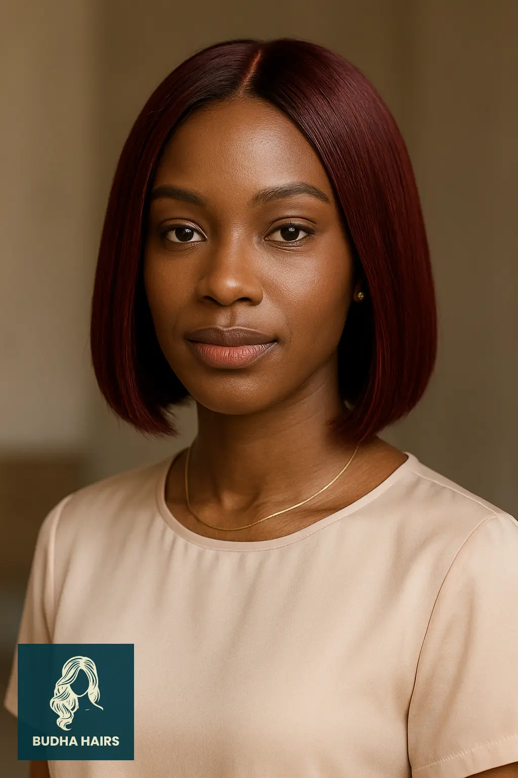 Sleek Red Bob with Middle Part