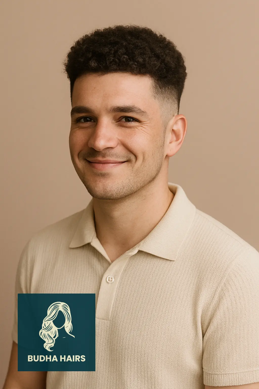 Temple Fade with Short Curly Afro