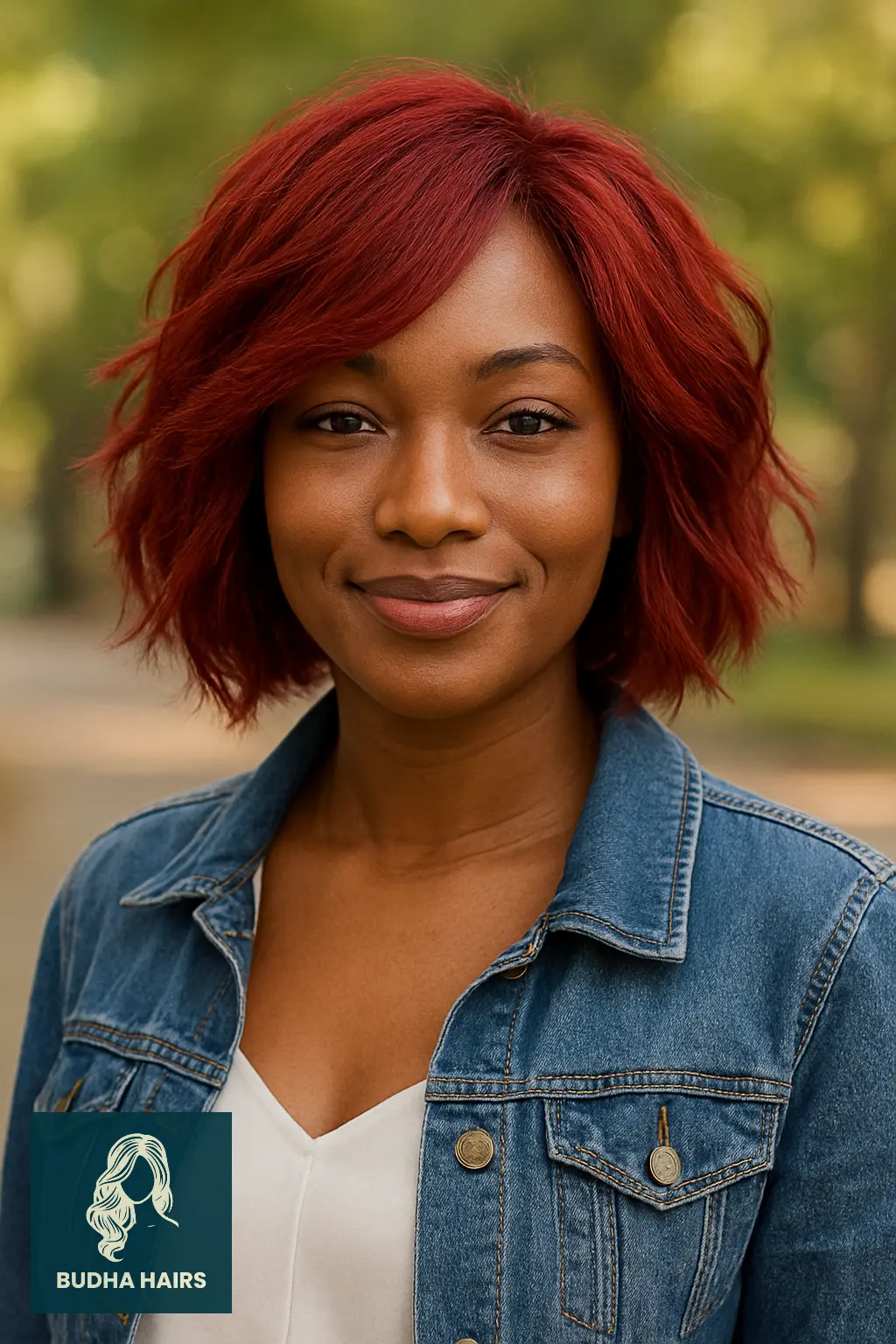 Textured Red Bob with Tousled Waves