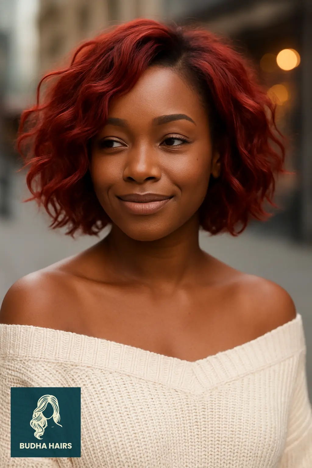 Tousled Red Bob with Loose Curls