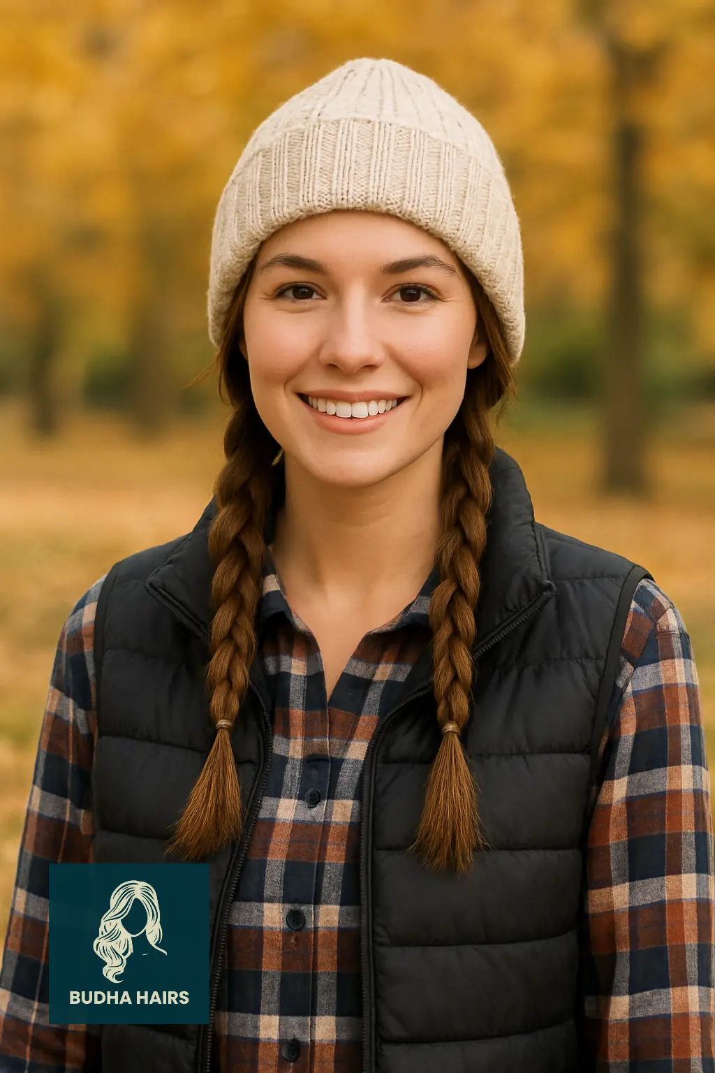 Twin Braids Under a Beanie