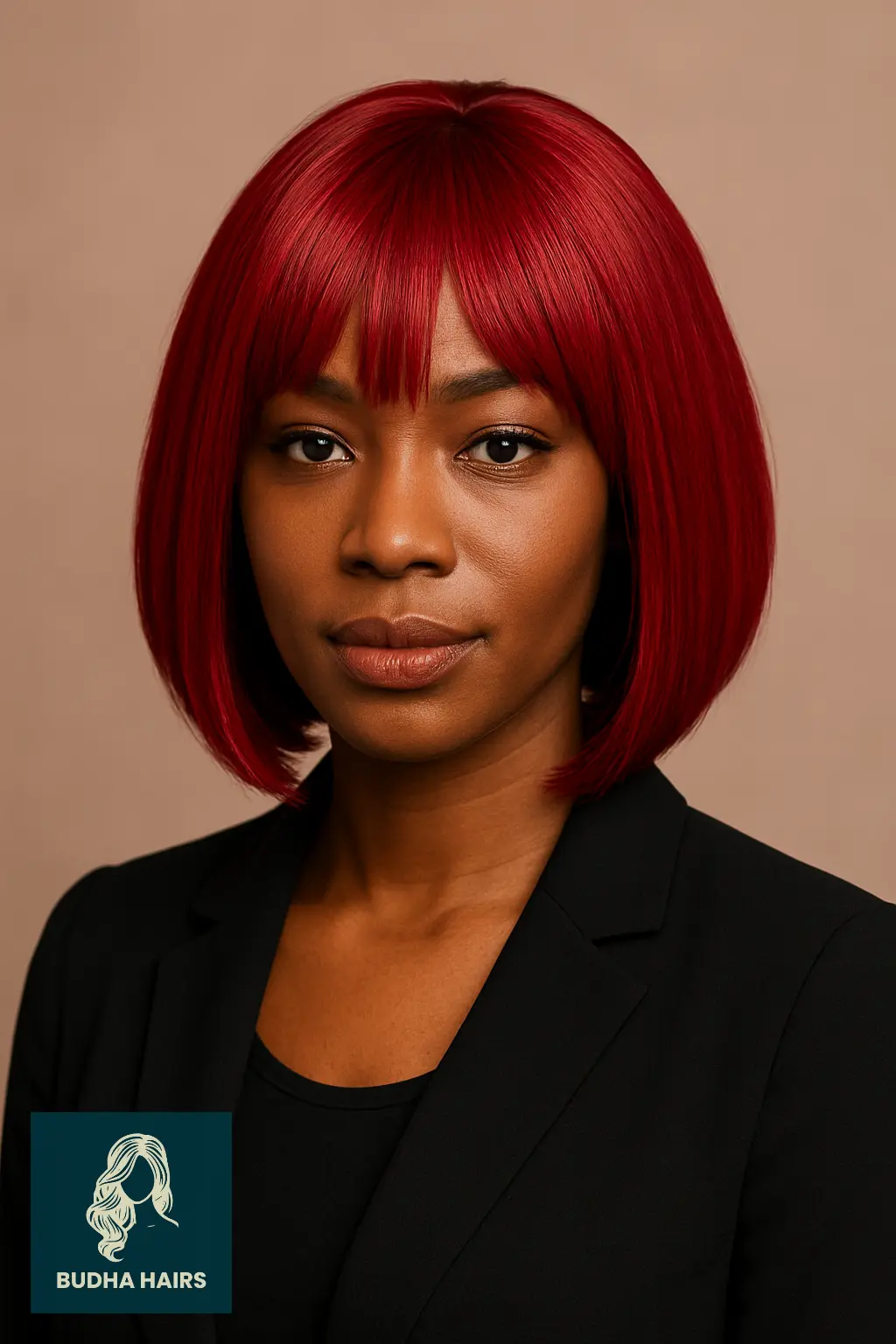 Vibrant Red Bob with Layered Bangs