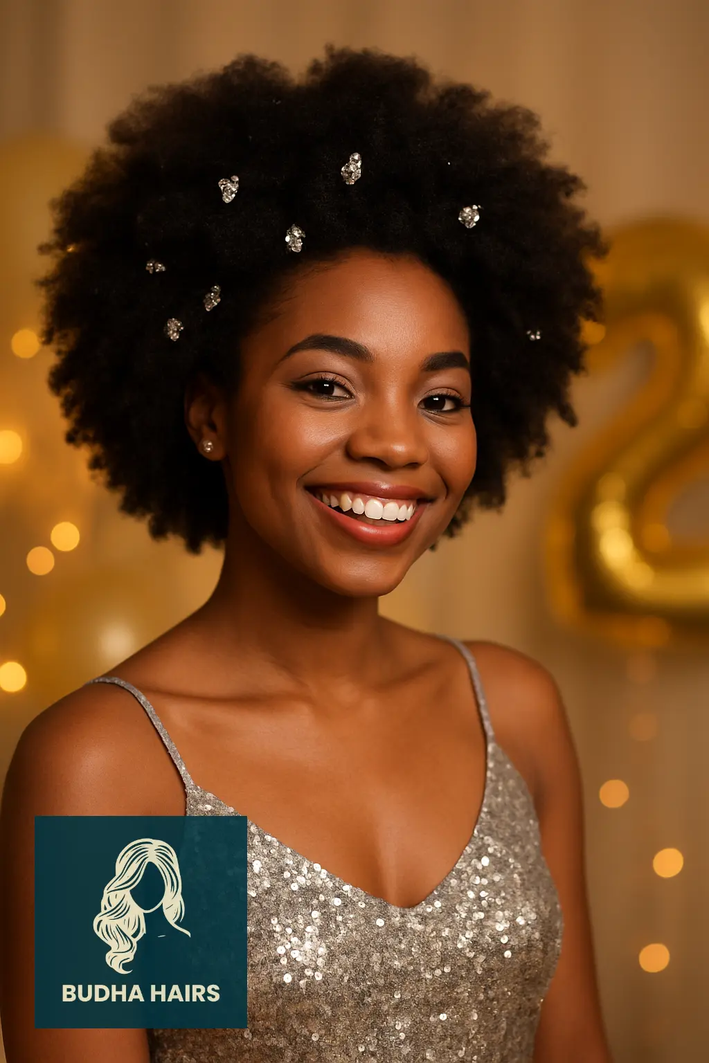 Voluminous Afro with Sparkly Clips