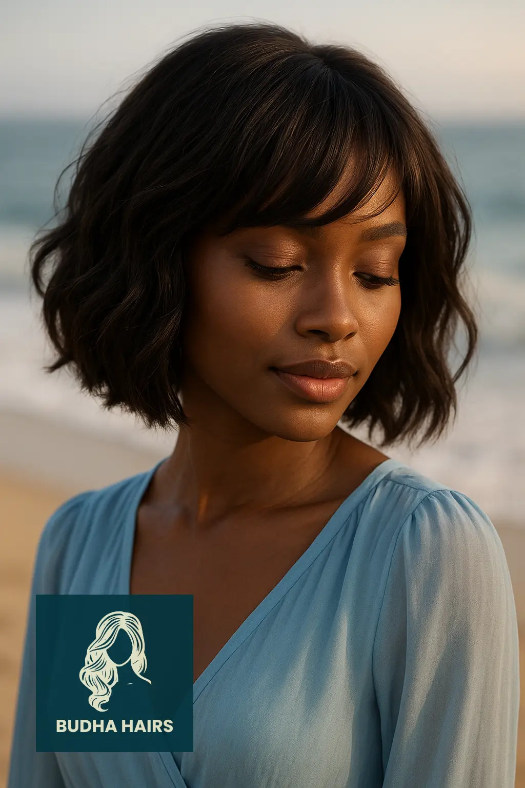 Wavy Bob with Long Side Bangs