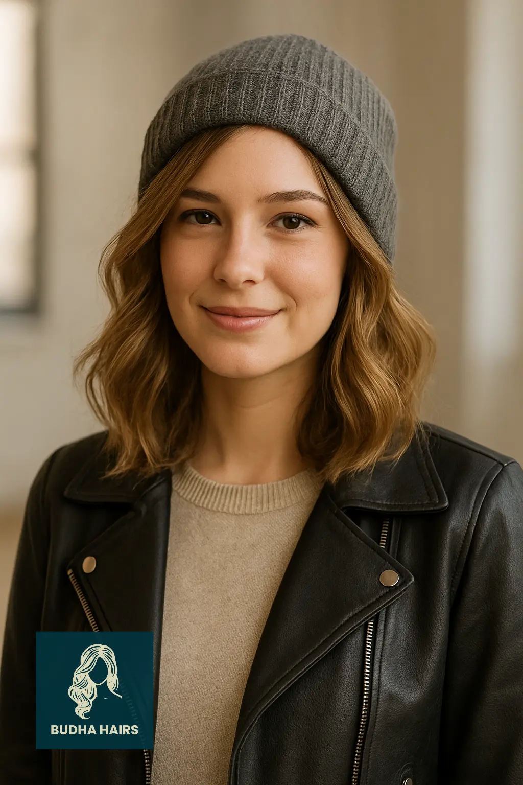 Wavy Lob with a Fitted Beanie