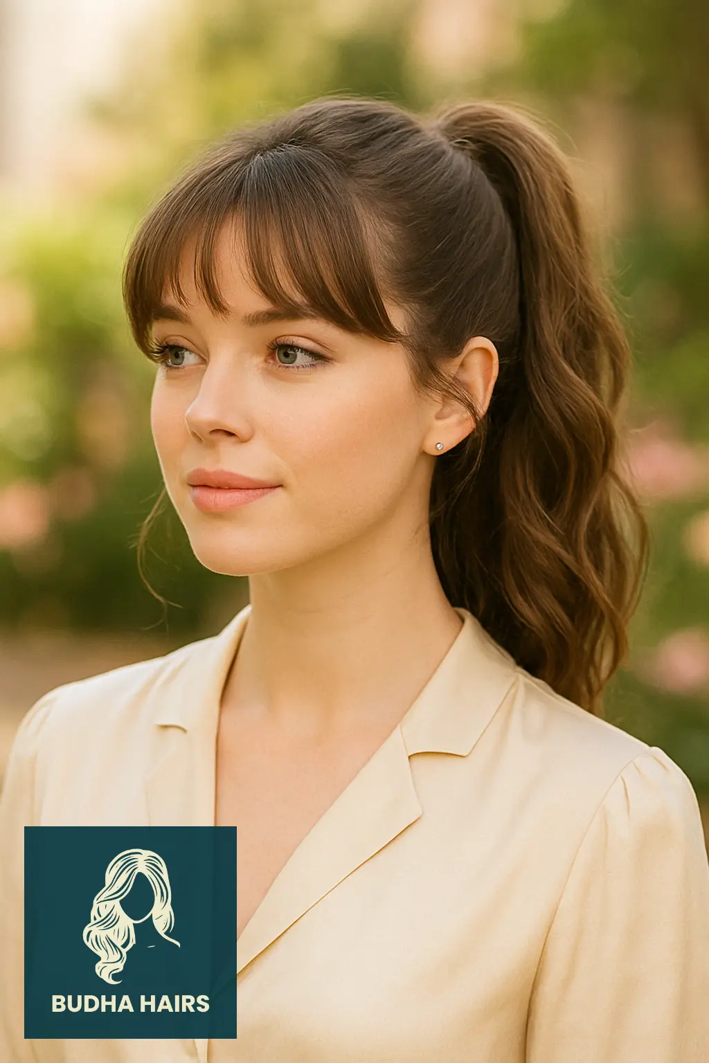 32 Gorgeous Weave Ponytail Hairstyles with Bangs for Every Occasion 7 Wavy Weave Ponytail with Bangs