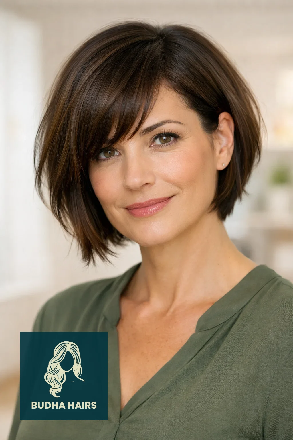 35 Chic Hairstyles for Women Over 40 with Bangs to Try Now 12 Asymmetrical Bob With Side Fringe