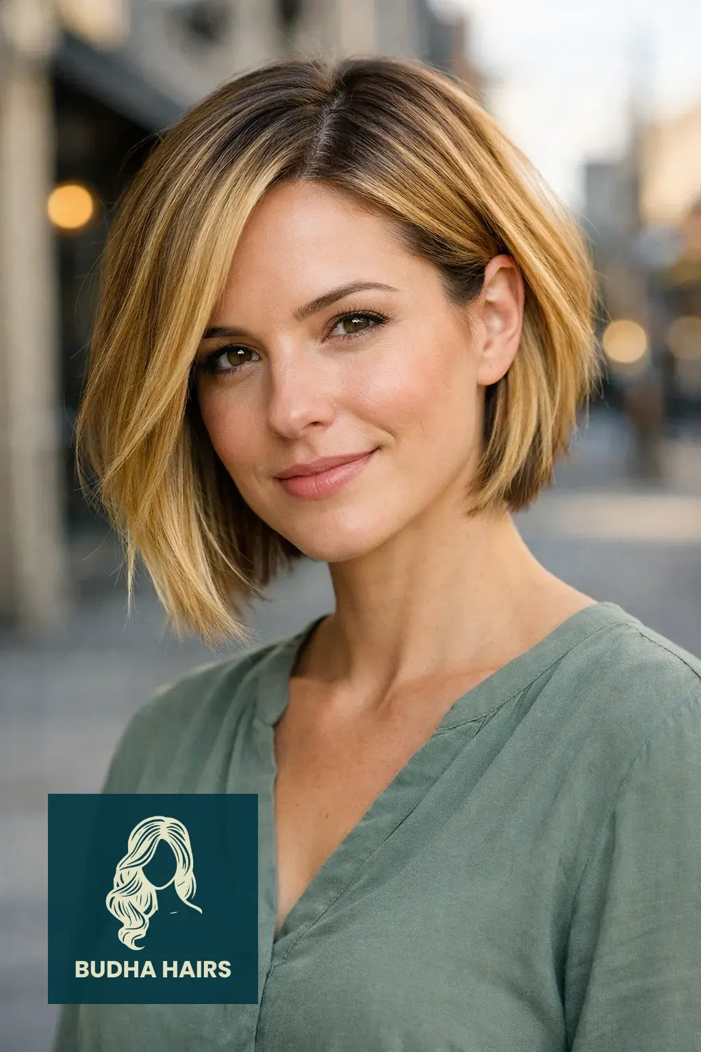 35 Golden Blonde Balayage Looks for a Radiant Shine 25 Asymmetrical Bob with Golden Streaks