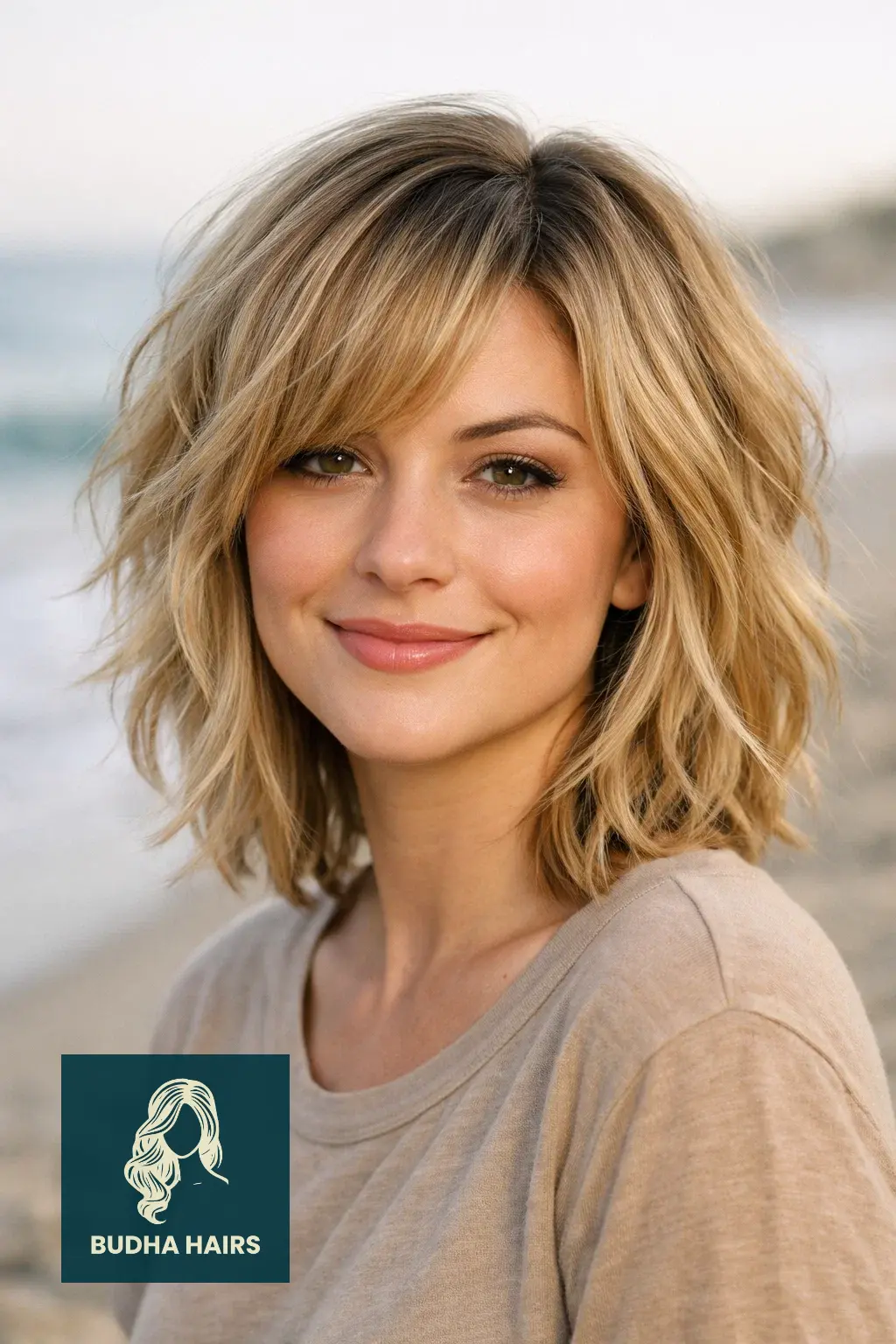 30 Best Shaggy Bob Hairstyles for Fine Hair and Round Faces 17 Beachy Wave Shag with Deep Side Part