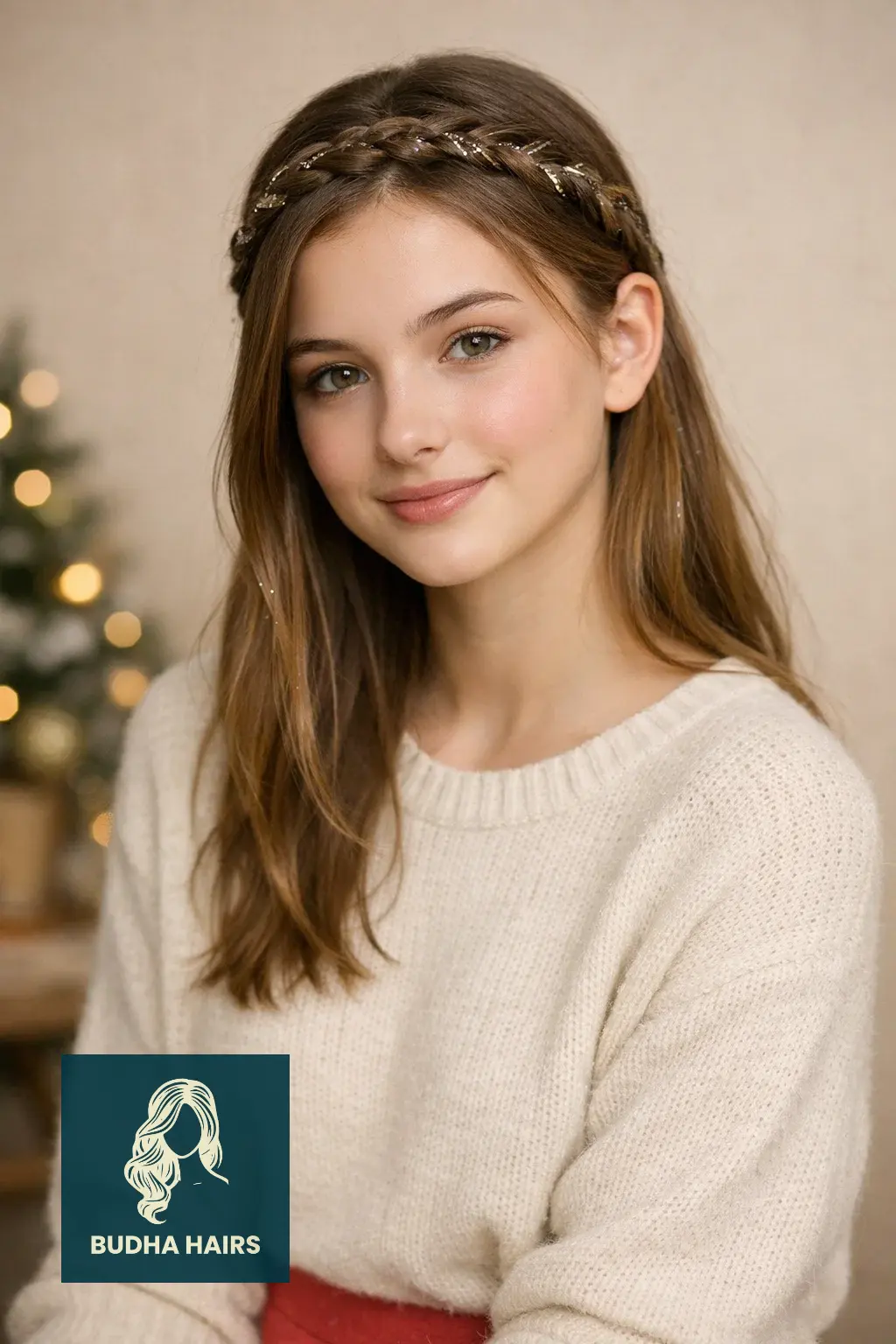 30 Adorable Christmas Hairstyles for Kids: Easy & Festive Ideas 29 Braided Headband with Tinsel