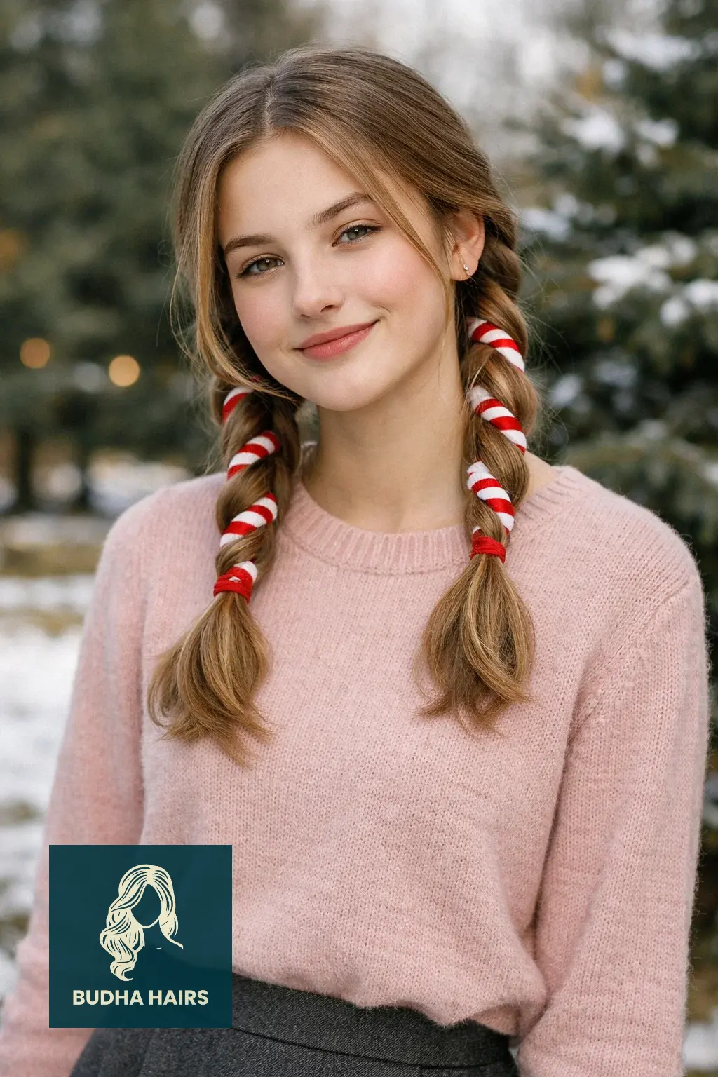 30 Adorable Christmas Hairstyles for Kids: Easy & Festive Ideas 3 Candy Cane Twisted Pigtails