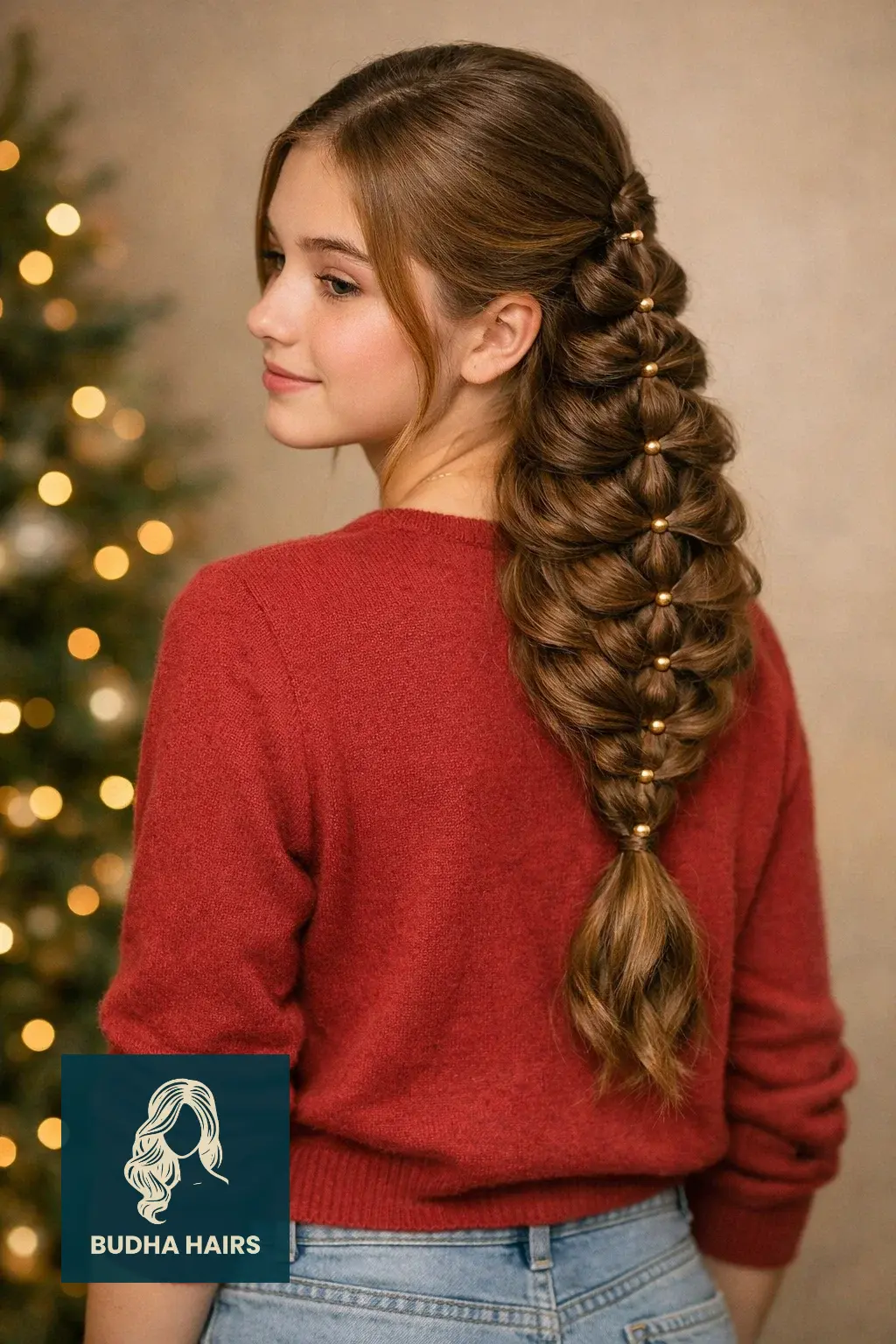 30 Adorable Christmas Hairstyles for Kids: Easy & Festive Ideas 2 Christmas Tree Pull-Through Braid