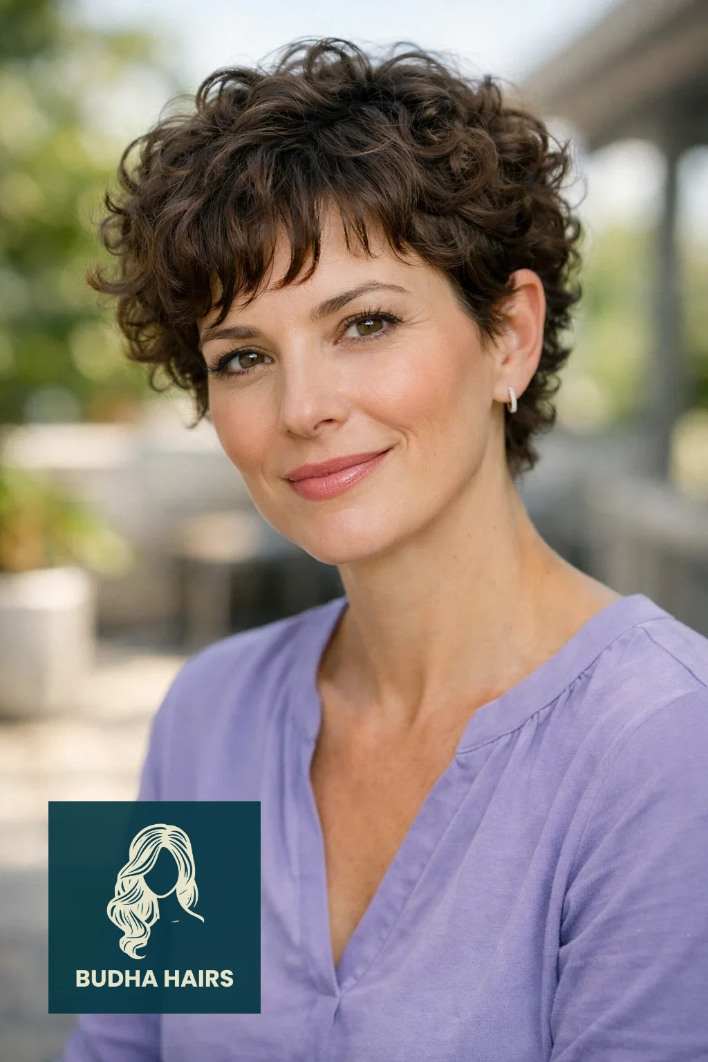 35 Chic Hairstyles for Women Over 40 with Bangs to Try Now 13 Curly Pixie With Micro Bangs