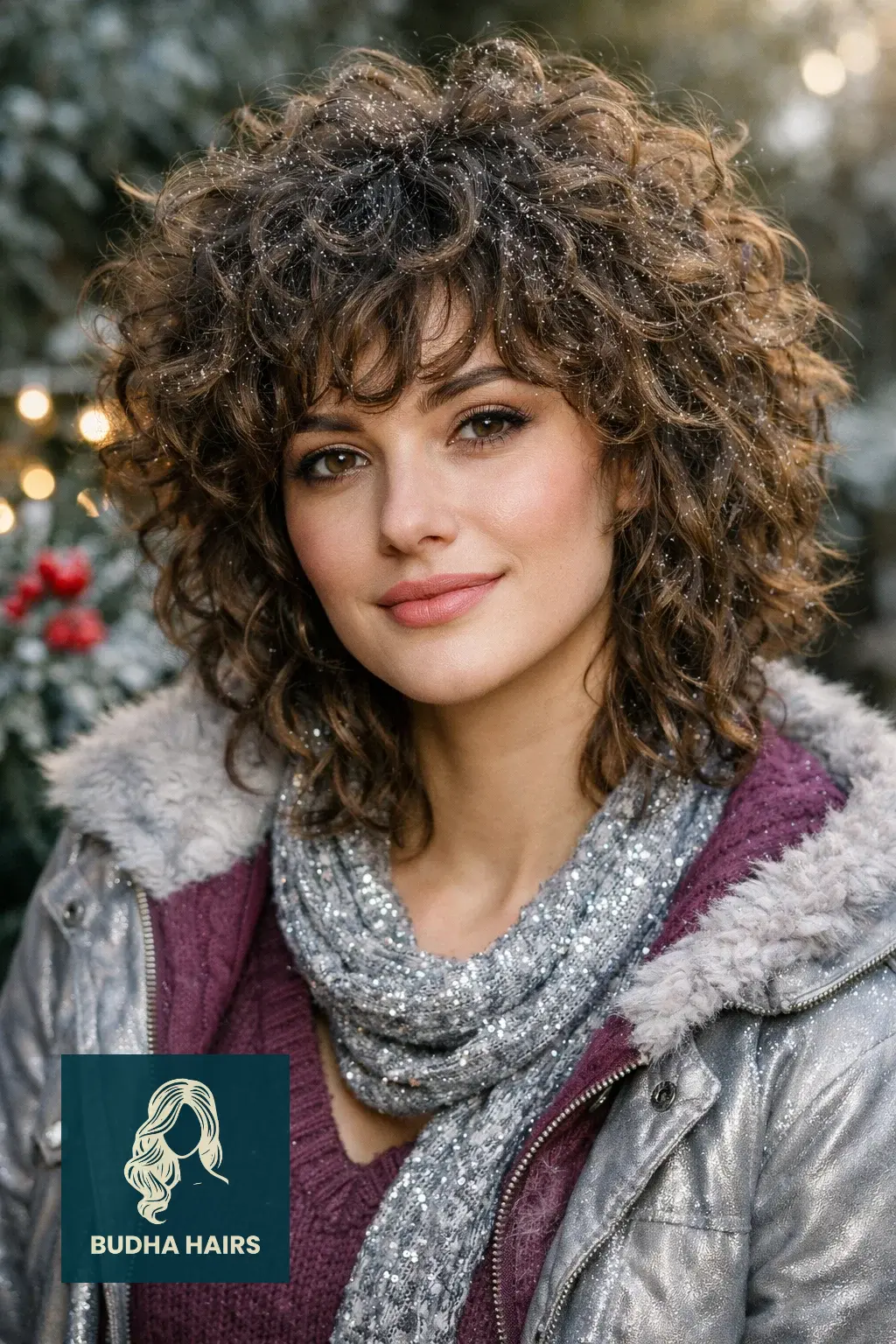 30 Best Christmas Party Hairstyles for a Festive & Glamorous Look 25 Curly Shag with Glitter Mist