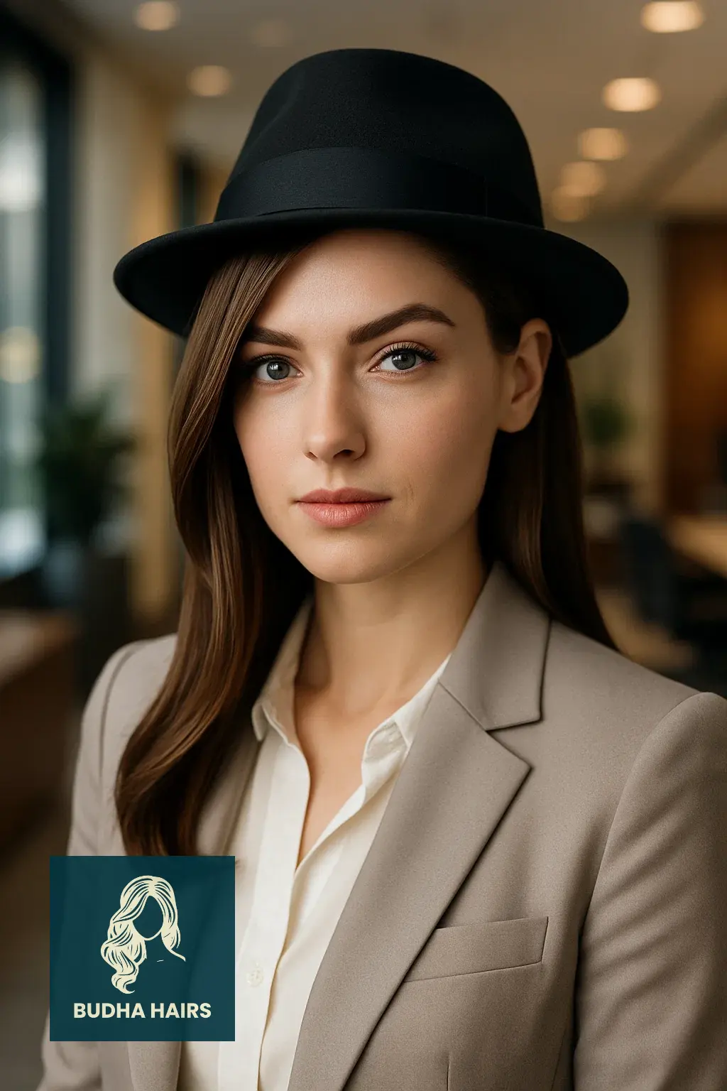 35 Best Hat Hairstyles for Work to Stay Polished & Professional 11 Deep Side Part with a Sleek Corporate Hat