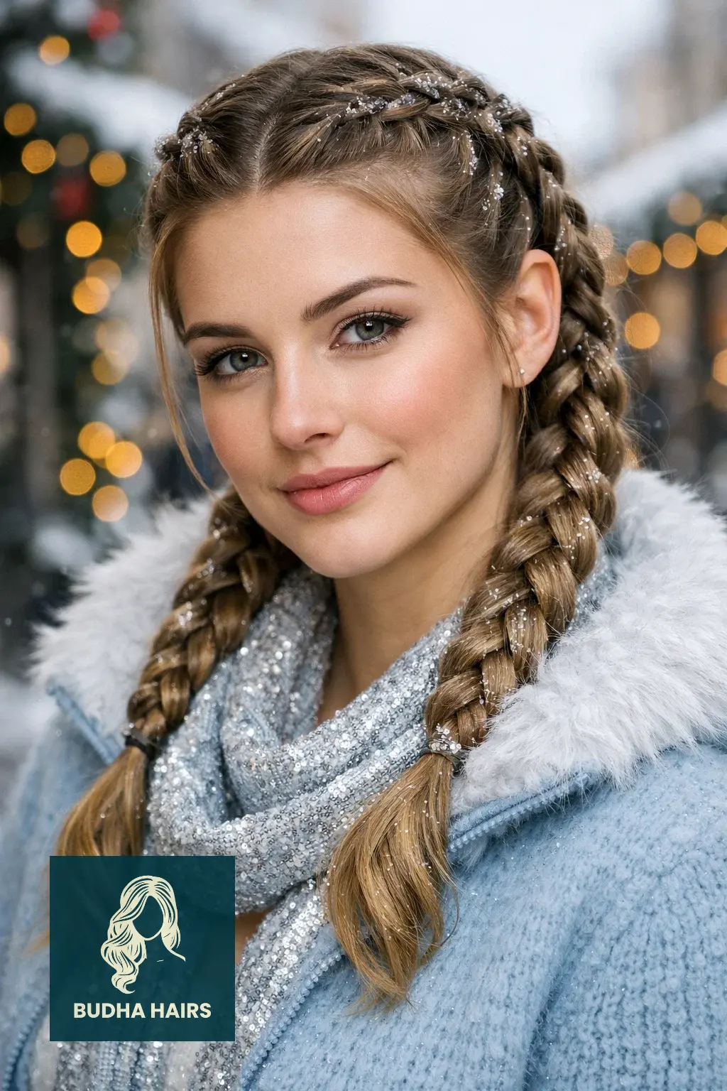 30 Best Christmas Party Hairstyles for a Festive & Glamorous Look 28 Double Dutch Braids with Sparkle