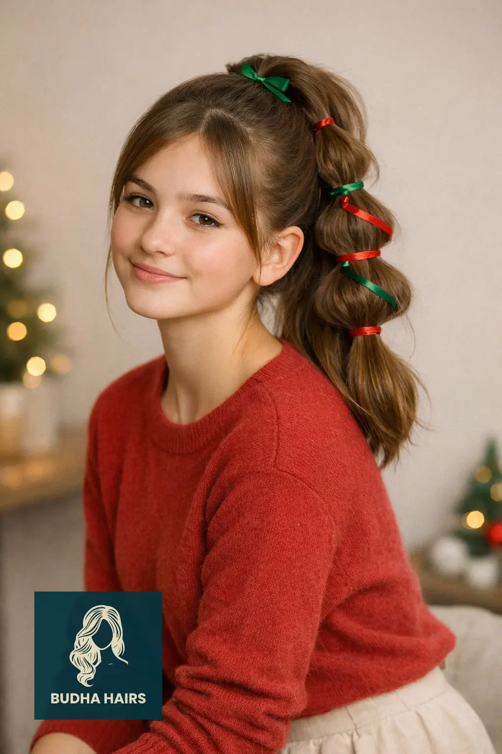 30 Adorable Christmas Hairstyles for Kids: Easy & Festive Ideas 11 Elastic Christmas Tree Design