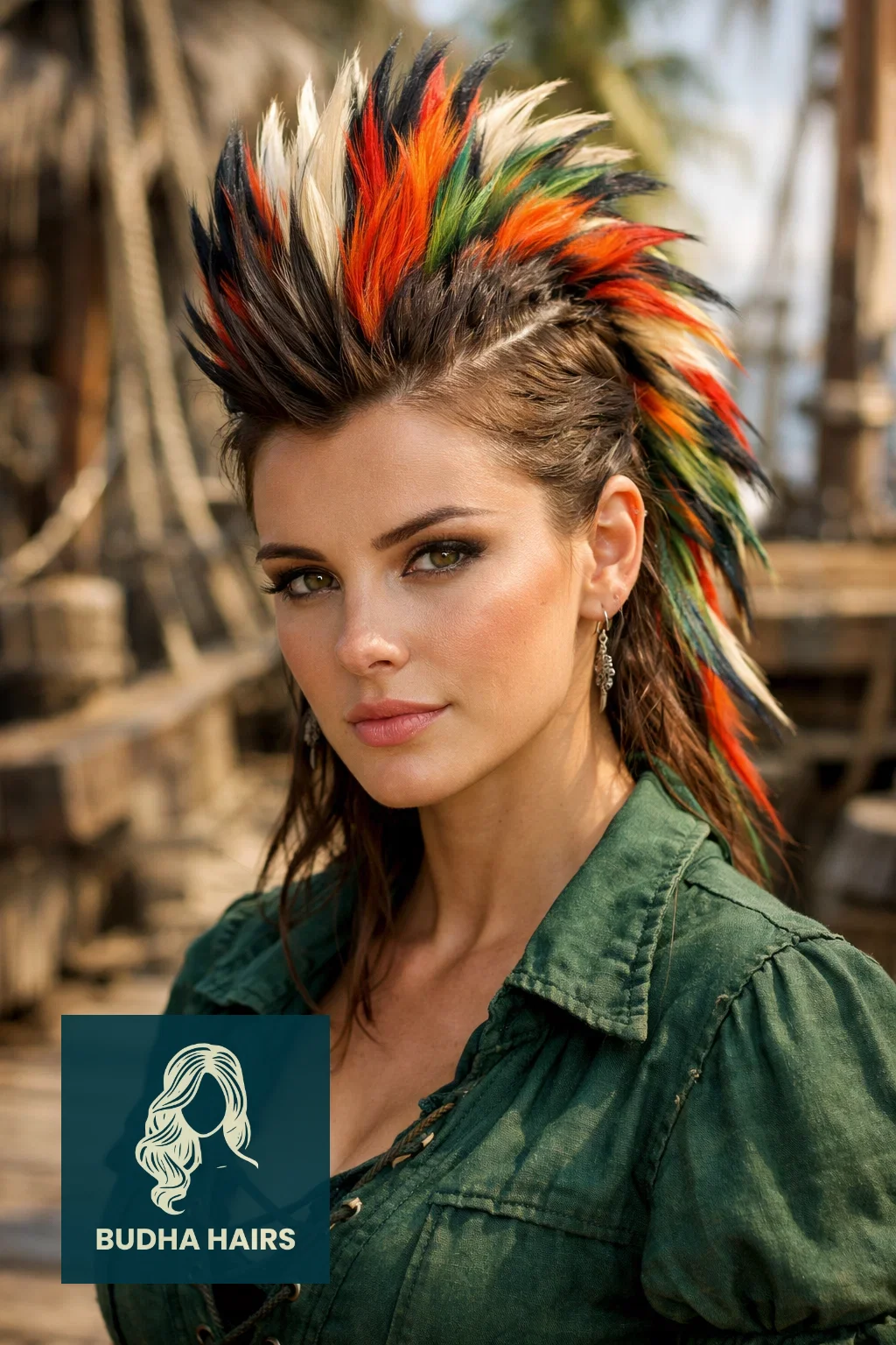 50 Pirate Hairstyles for Women - Rugged & Romantic Looks 17 Feathered "Parrot" Mohawk