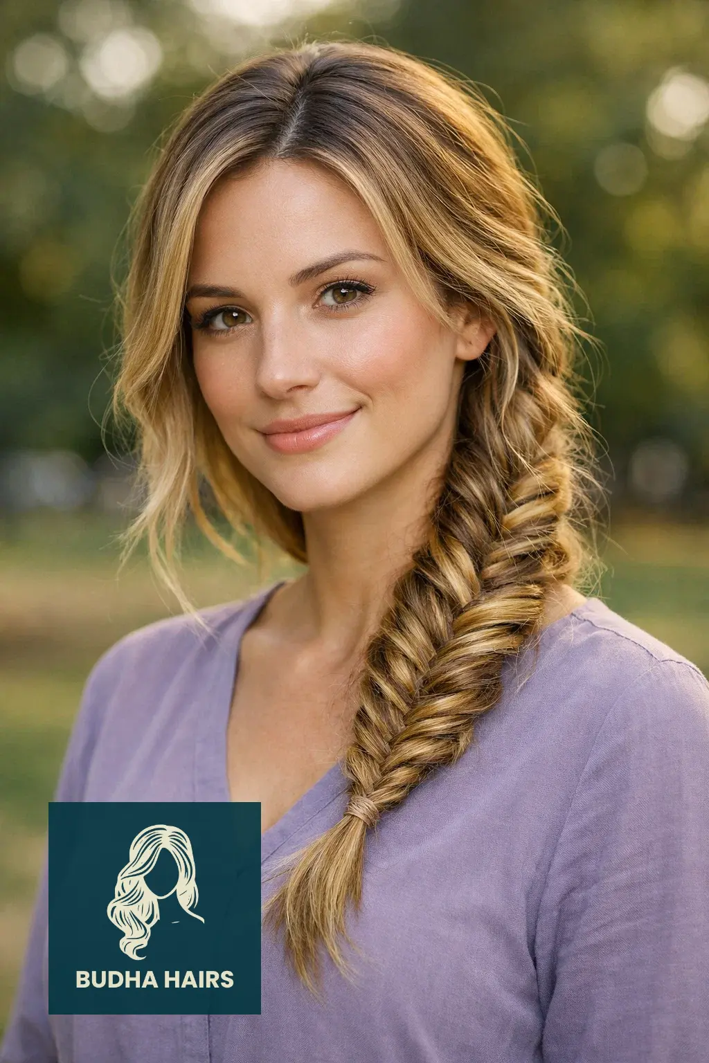 35 Golden Blonde Balayage Looks for a Radiant Shine 17 Fishtail Braid with Gilded Highlights
