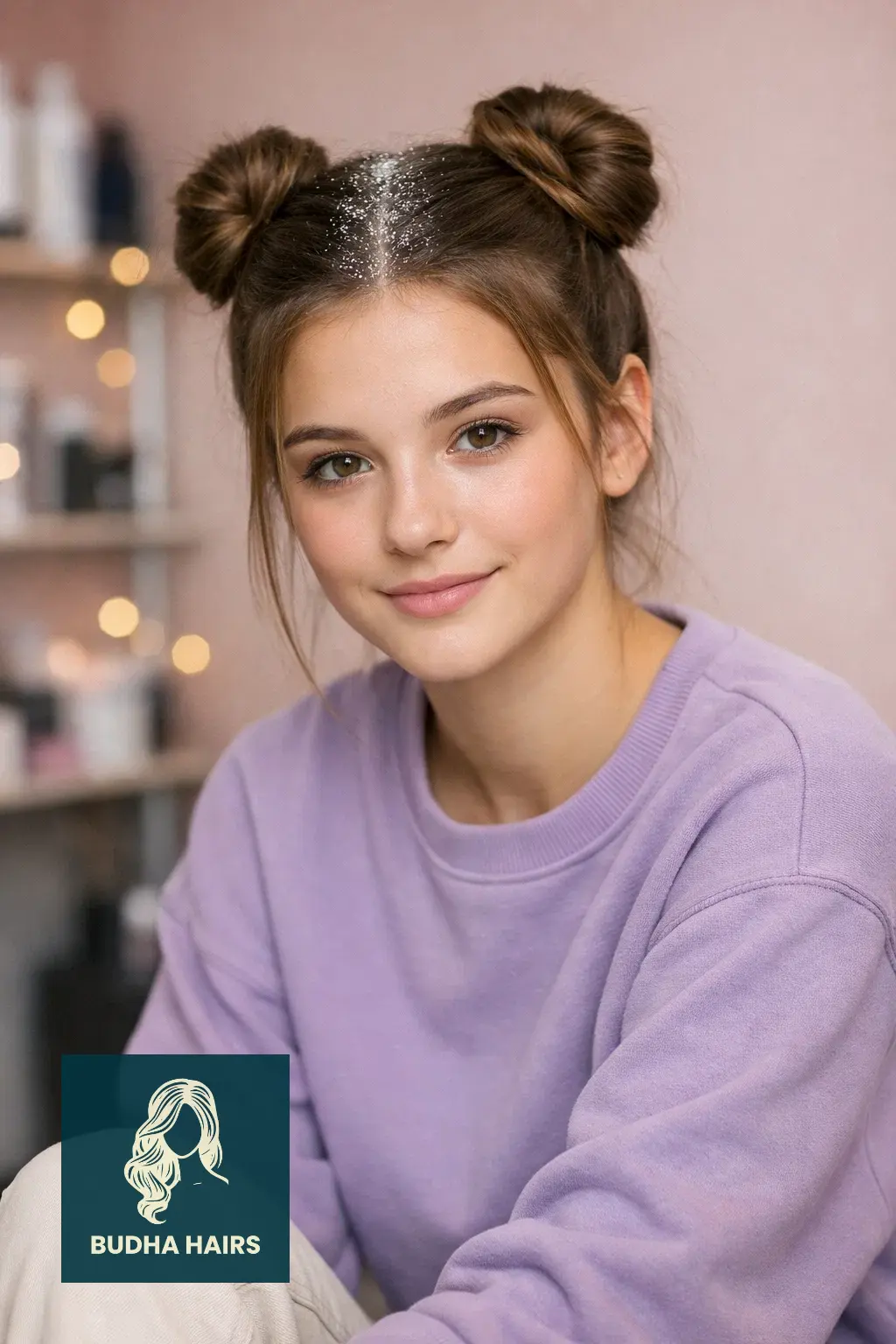 30 Adorable Christmas Hairstyles for Kids: Easy & Festive Ideas 6 Glitter Roots with Space Buns