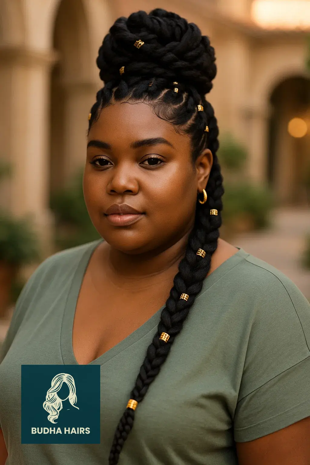 Plus Size Hairstyles for Black Women: 30 Stunning Styles 9 Goddess Braids Updo With Gold Accessories