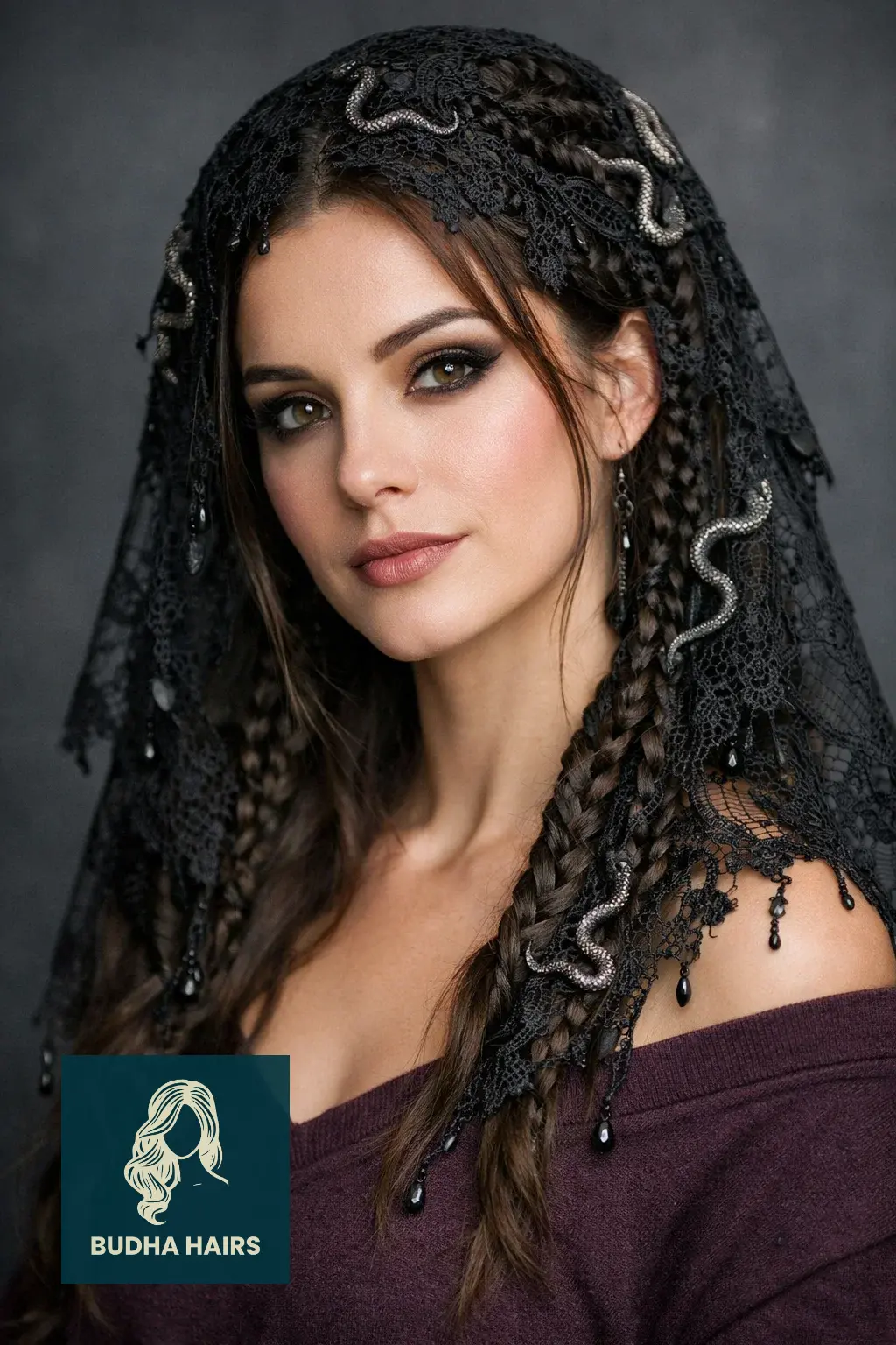 25 Medusa Hairstyles: Creative, Scary & Mythological Looks 17 Gothic Lace & Snake Veil