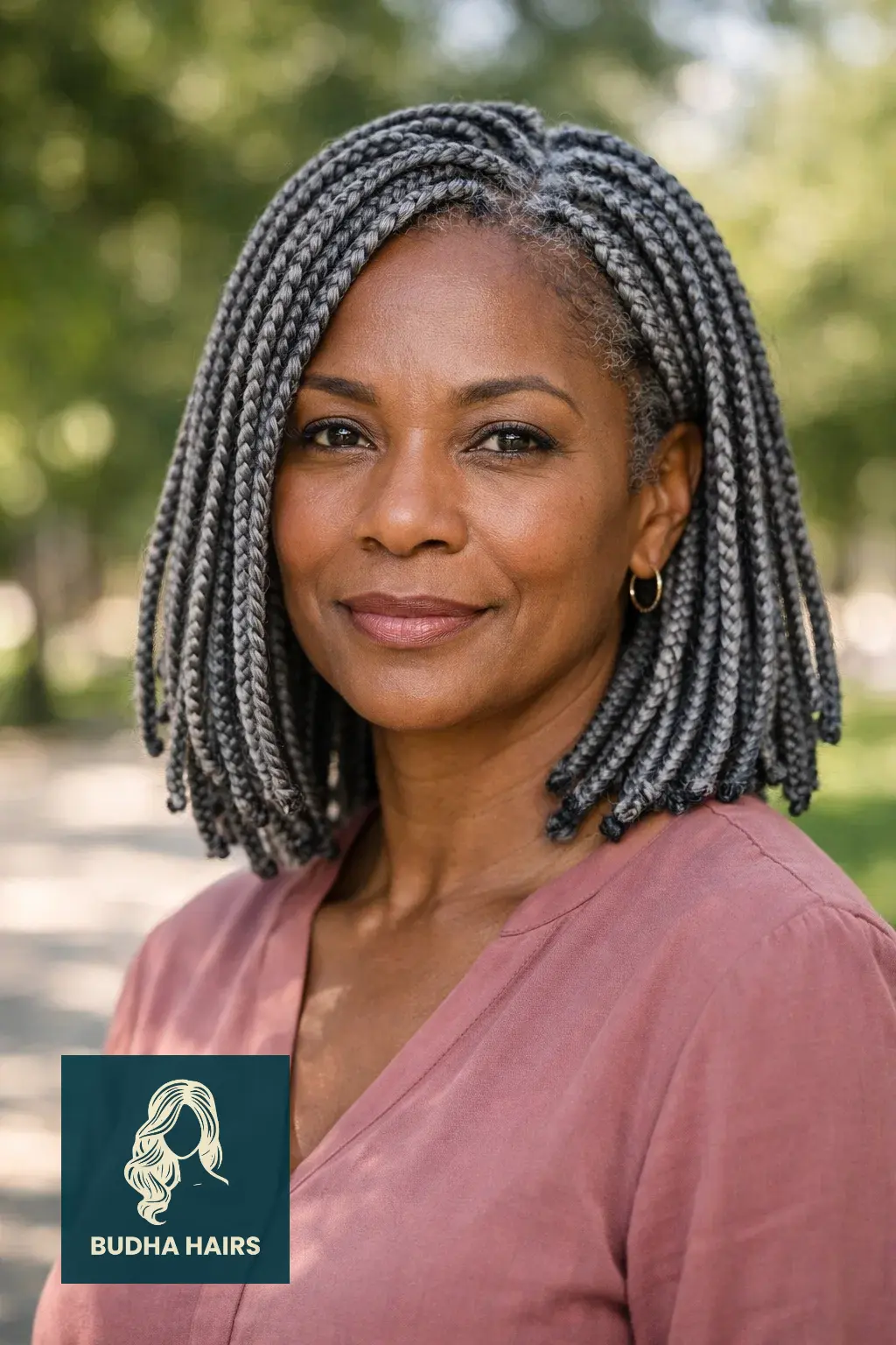 30 Stunning Older Black Women Hairstyles for Over 50 (2026 Guide) 18 Gray Blended Box Braids