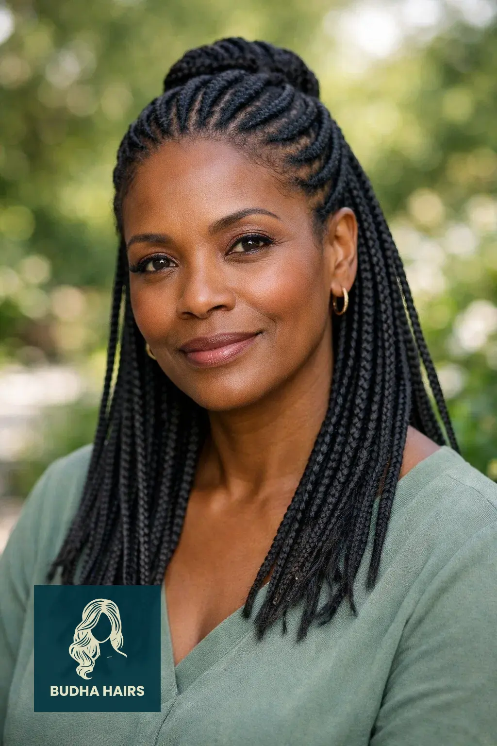 25 Stunning Braids for Older Black Women Over 50 (2026 Guide) 19 Half-Up Half-Down Feed-Ins