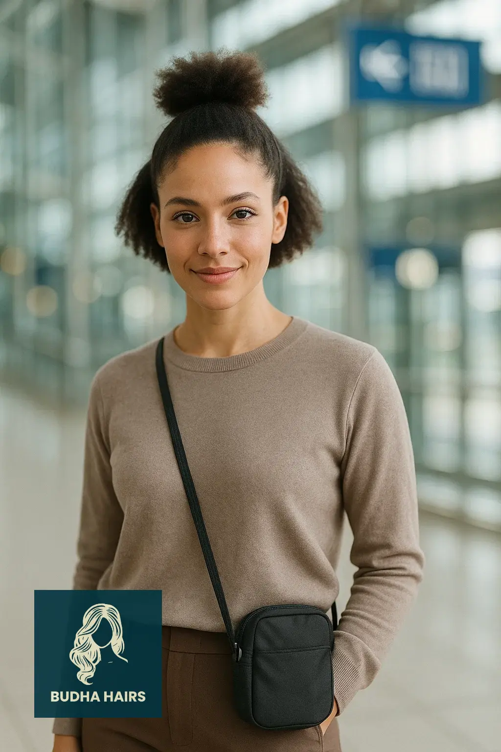 30 Airport Hairstyles for Short Hair: Easy Travel Looks 5 Half-Up Mini Puff for Short Hair Flyers
