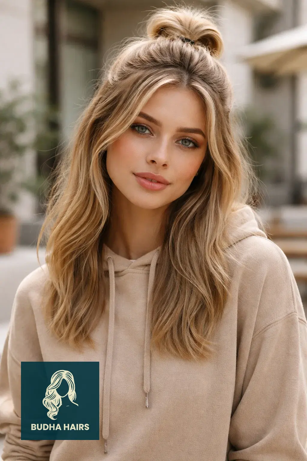 30 Simple yet Volumizing Hairstyles for Thin Hair 5 Half-Up Top Knot