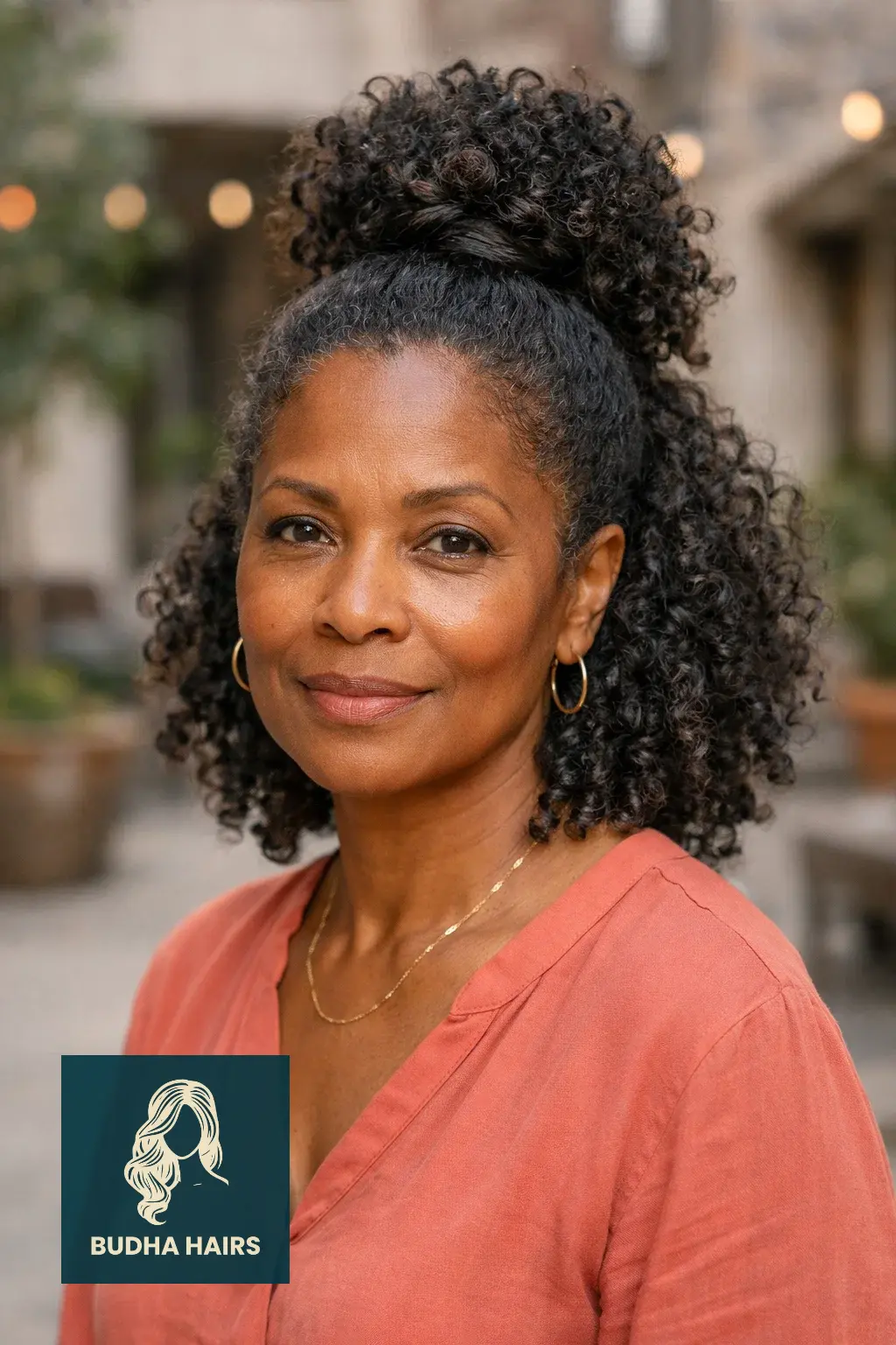 30 Stunning Older Black Women Hairstyles for Over 50 (2026 Guide) 21 Half-Up Top Knot with Natural Curls