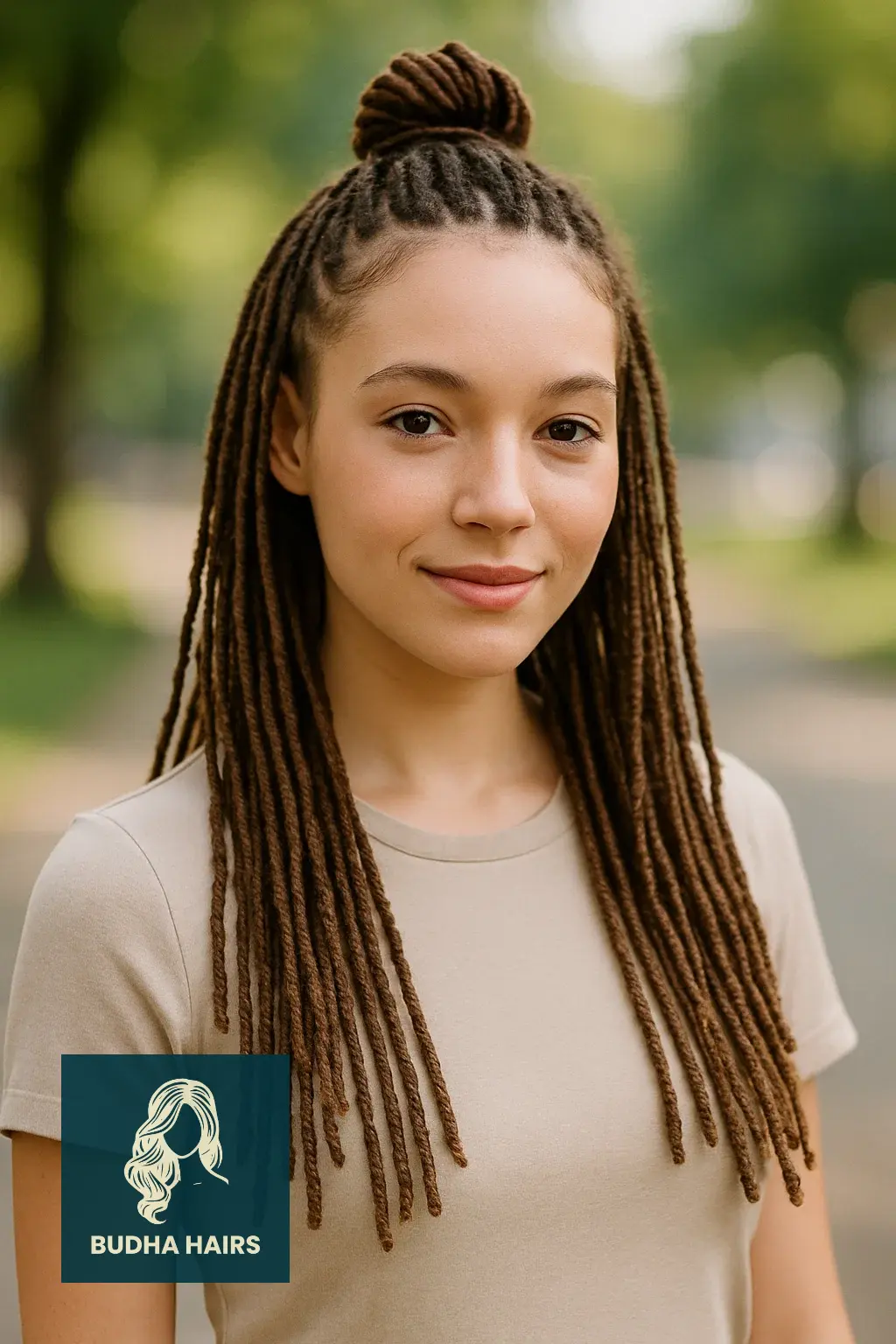 20 Chic & Stylish Thin Locs Hairstyles for Every Woman 19 Half-Up Top Knot with Thin Locs