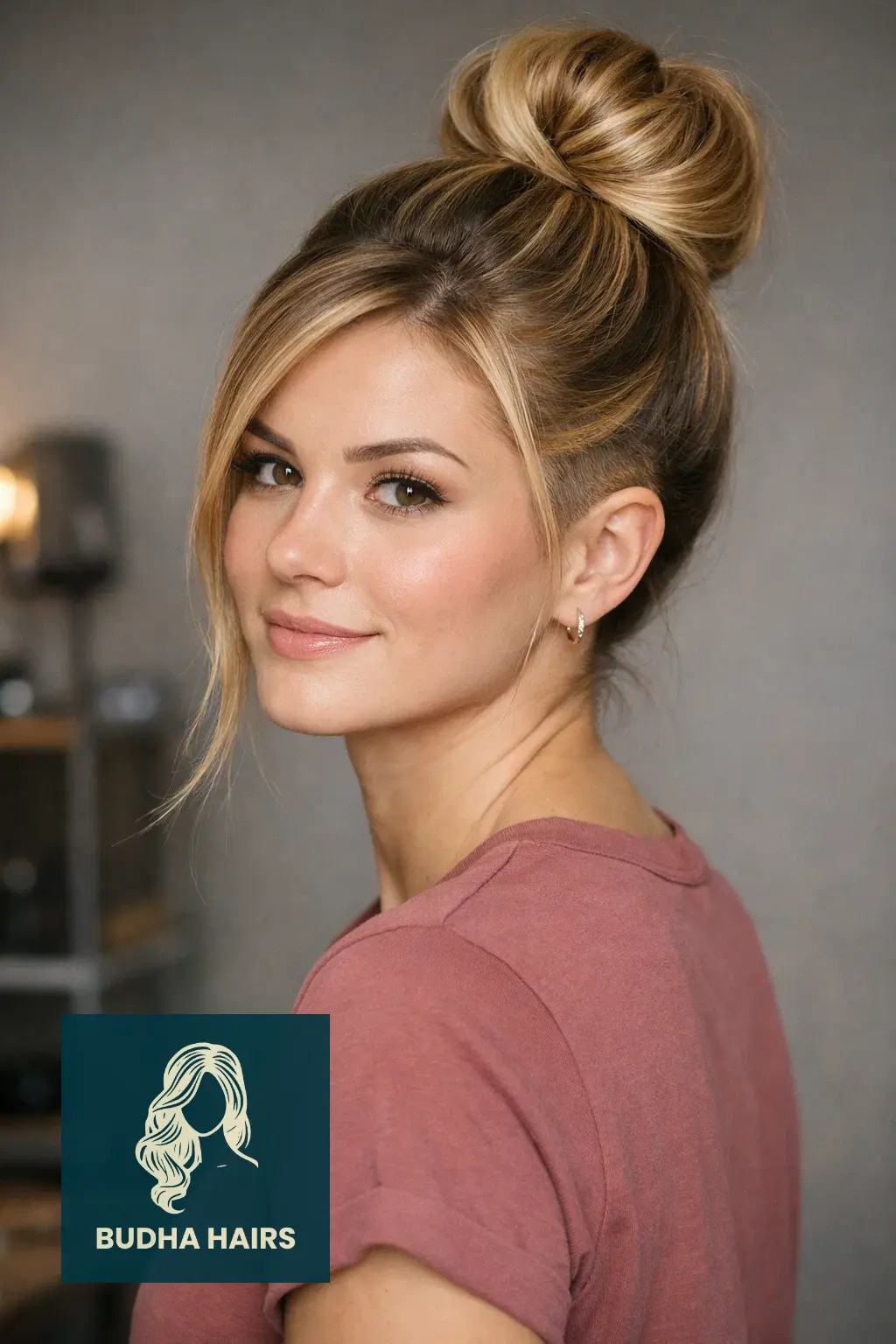 35 Golden Blonde Balayage Looks for a Radiant Shine 28 High Bun with Golden Undercut Effects