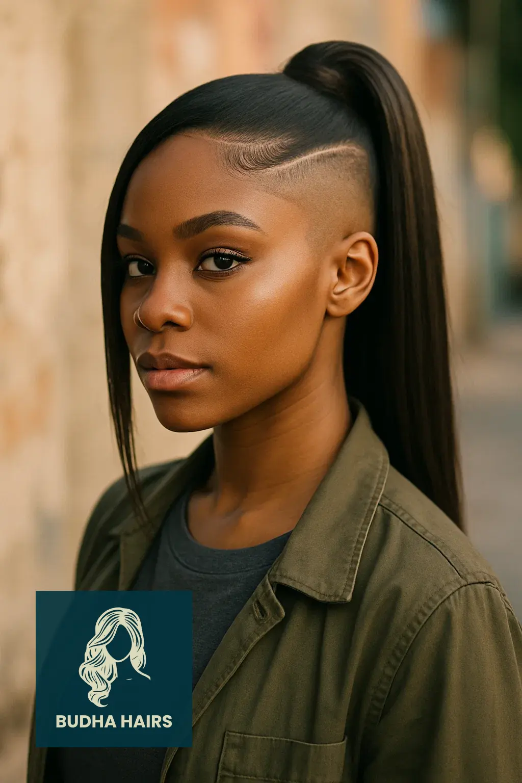 40 Bold Shaved Sides with Ponytail for Black Women Styles 19 High Ponytail with Deep Side Part and Shave