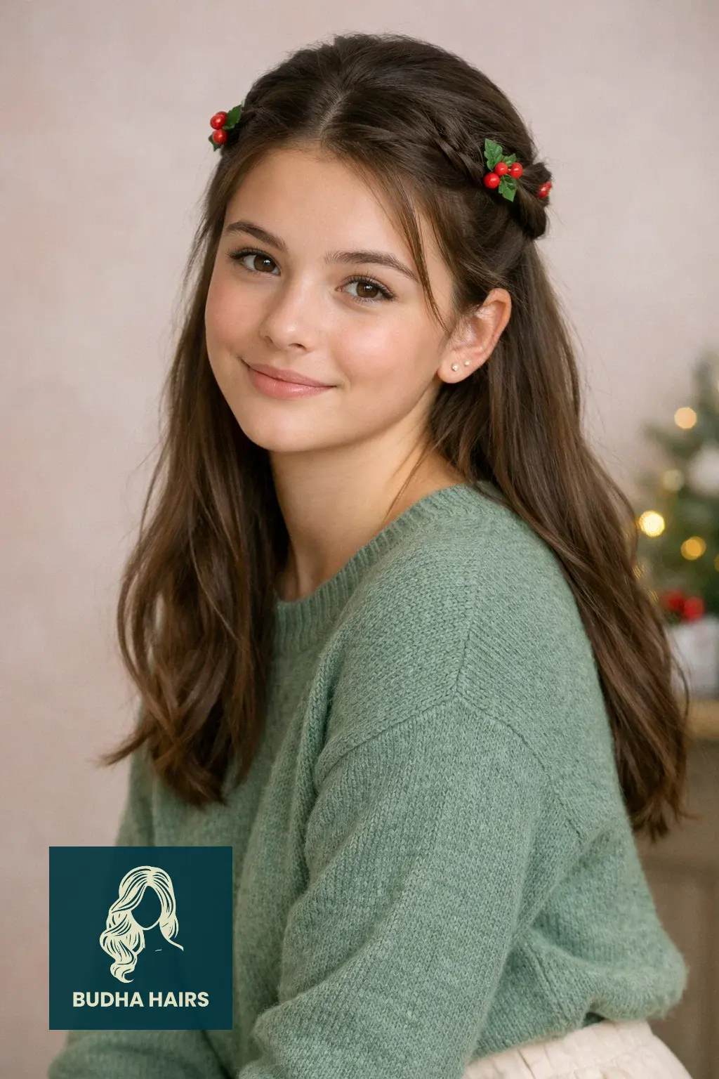 30 Adorable Christmas Hairstyles for Kids: Easy & Festive Ideas 25 Holly Berry Half-Up