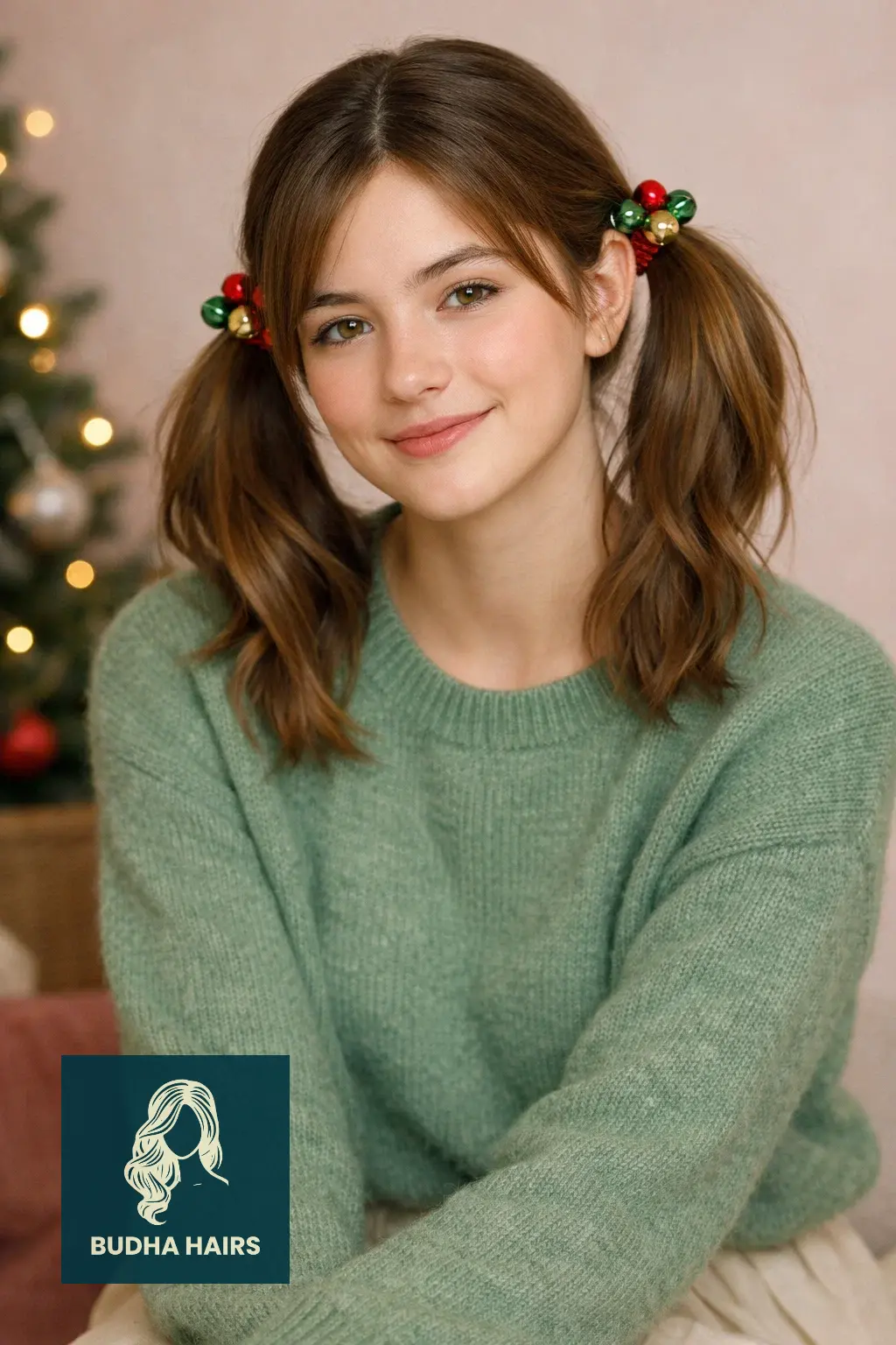 30 Adorable Christmas Hairstyles for Kids: Easy & Festive Ideas 12 Jingle Bell Pigtails