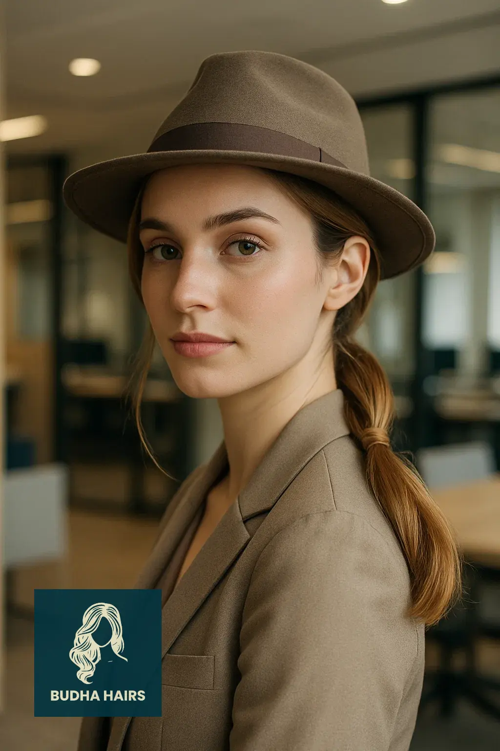 35 Best Hat Hairstyles for Work to Stay Polished & Professional 28 Knotted Low Ponytail for Structured Brims