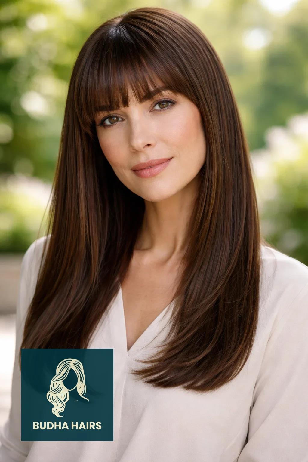 35 Chic Hairstyles for Women Over 40 with Bangs to Try Now 28 Long Straight Hair With Blunt Bangs
