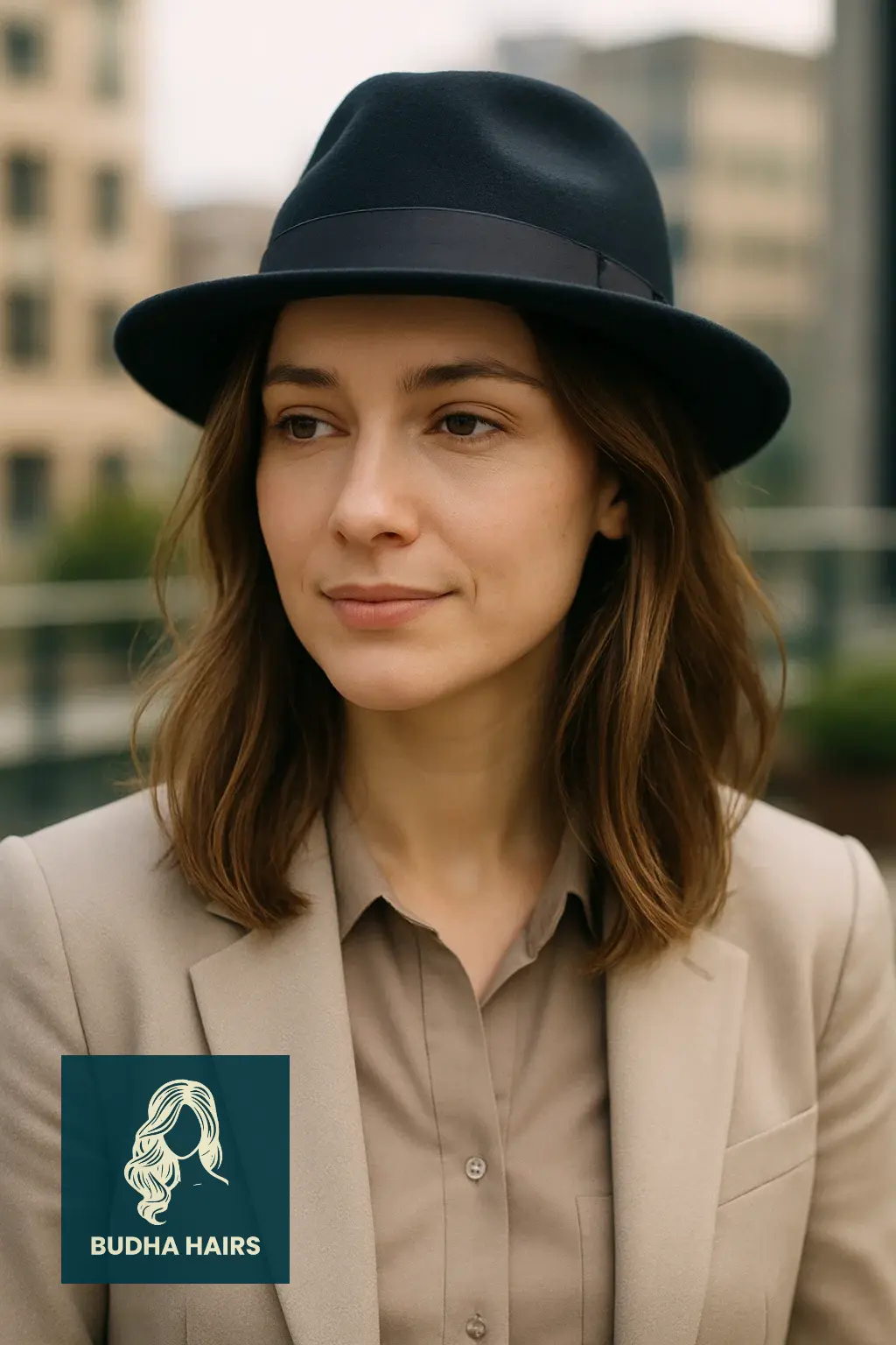 35 Best Hat Hairstyles for Work to Stay Polished & Professional 9 Loose Shoulder-Length Hair with a Work-Appropriate Hat