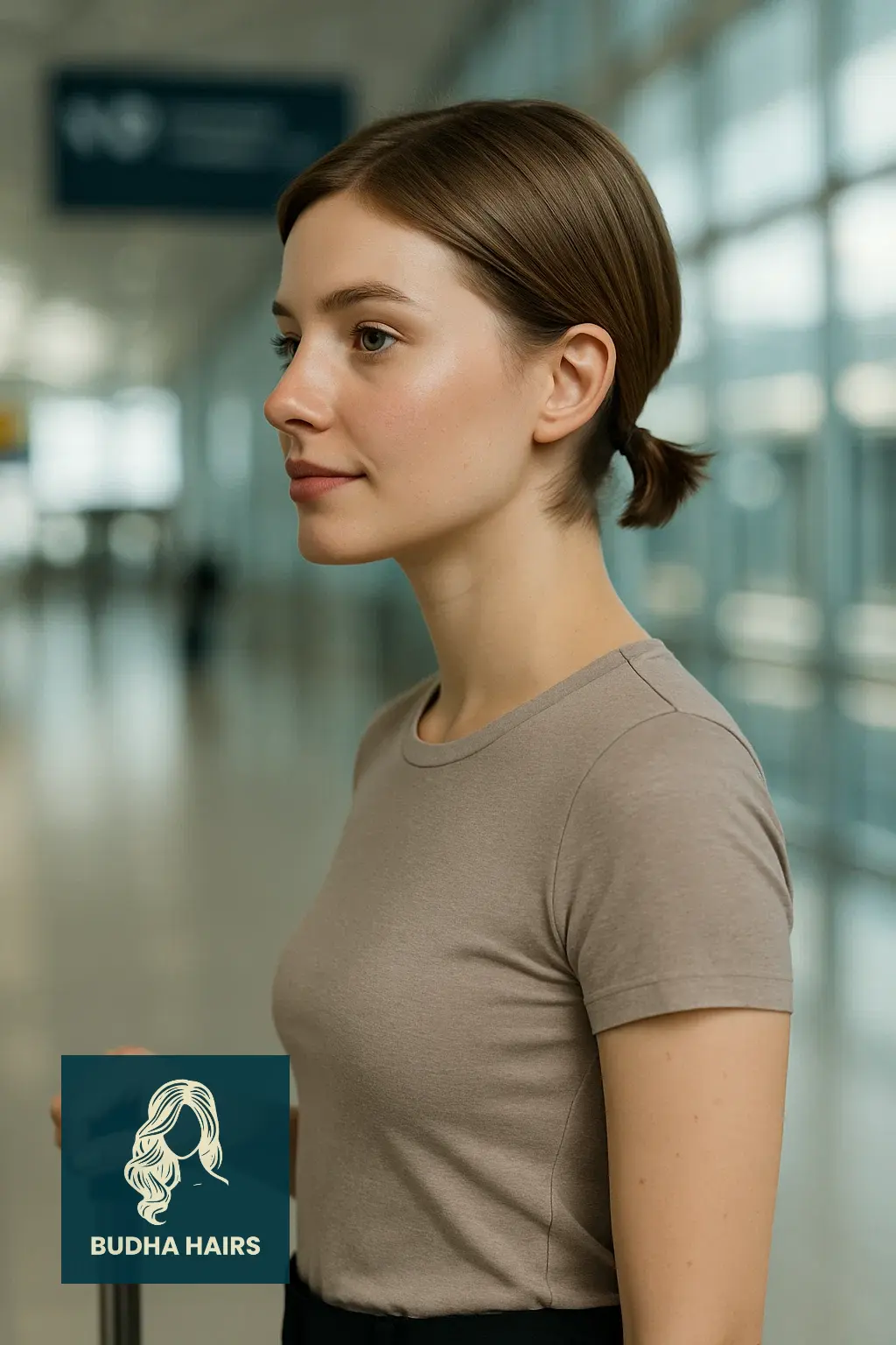 30 Airport Hairstyles for Short Hair: Easy Travel Looks 11 Low Mini Pony for Short-Length Convenience
