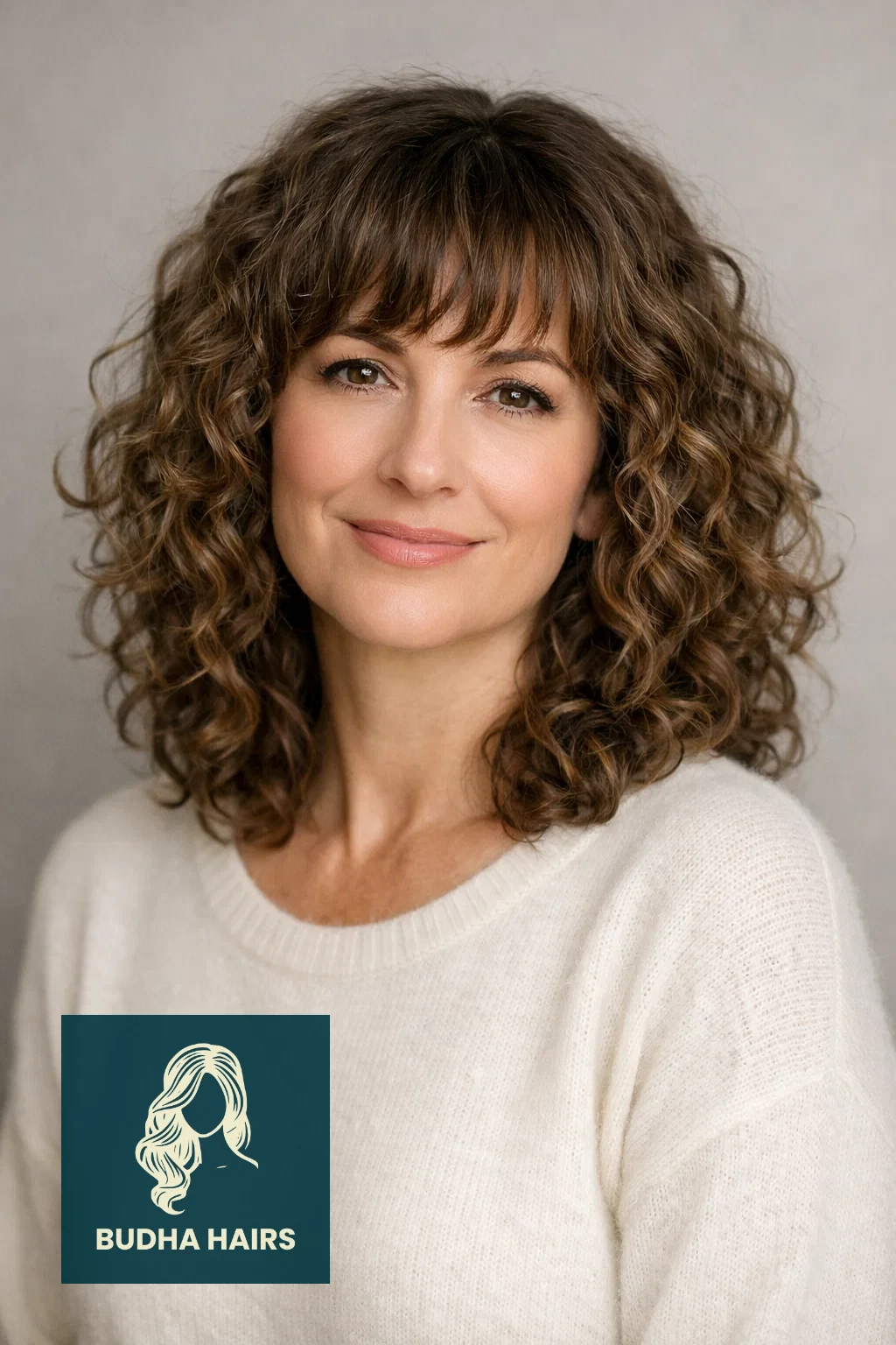 35 Chic Hairstyles for Women Over 40 with Bangs to Try Now 6 Medium Curls With Curly Fringe