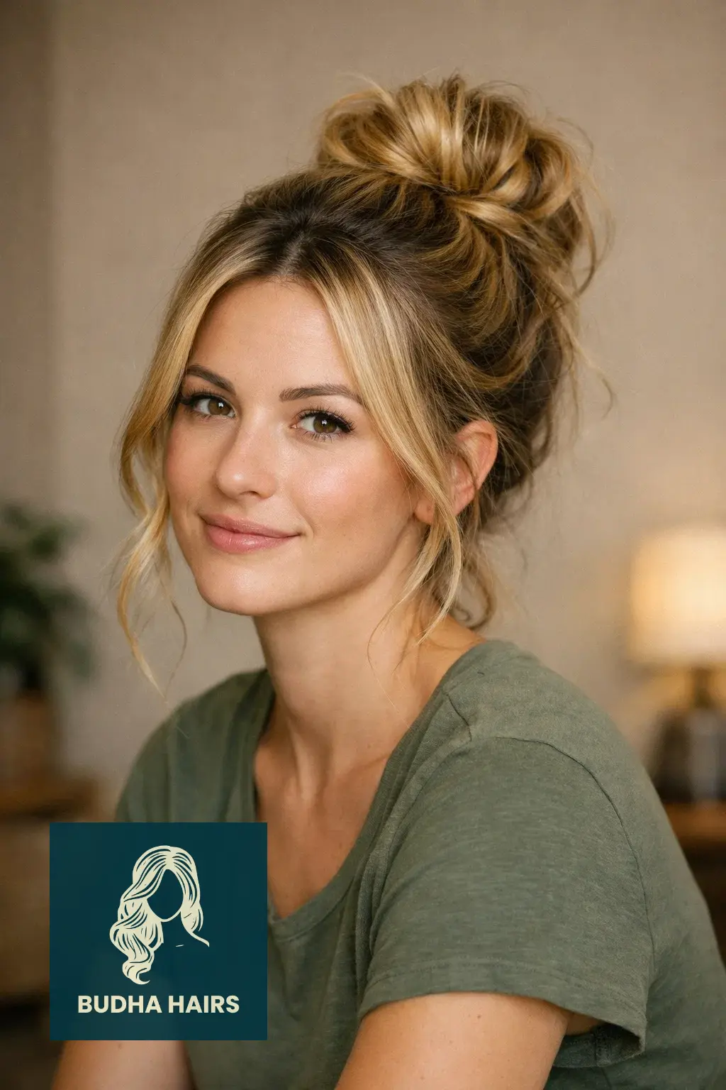 35 Golden Blonde Balayage Looks for a Radiant Shine 7 Messy Bun with Peek-a-Boo Gold