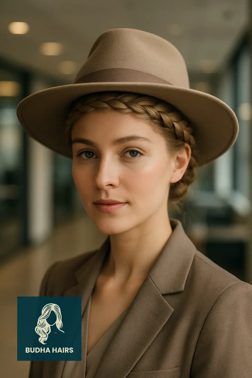 35 Best Hat Hairstyles for Work to Stay Polished & Professional 30 Neat Halo Braid Under a Wide-Brim Work Hat