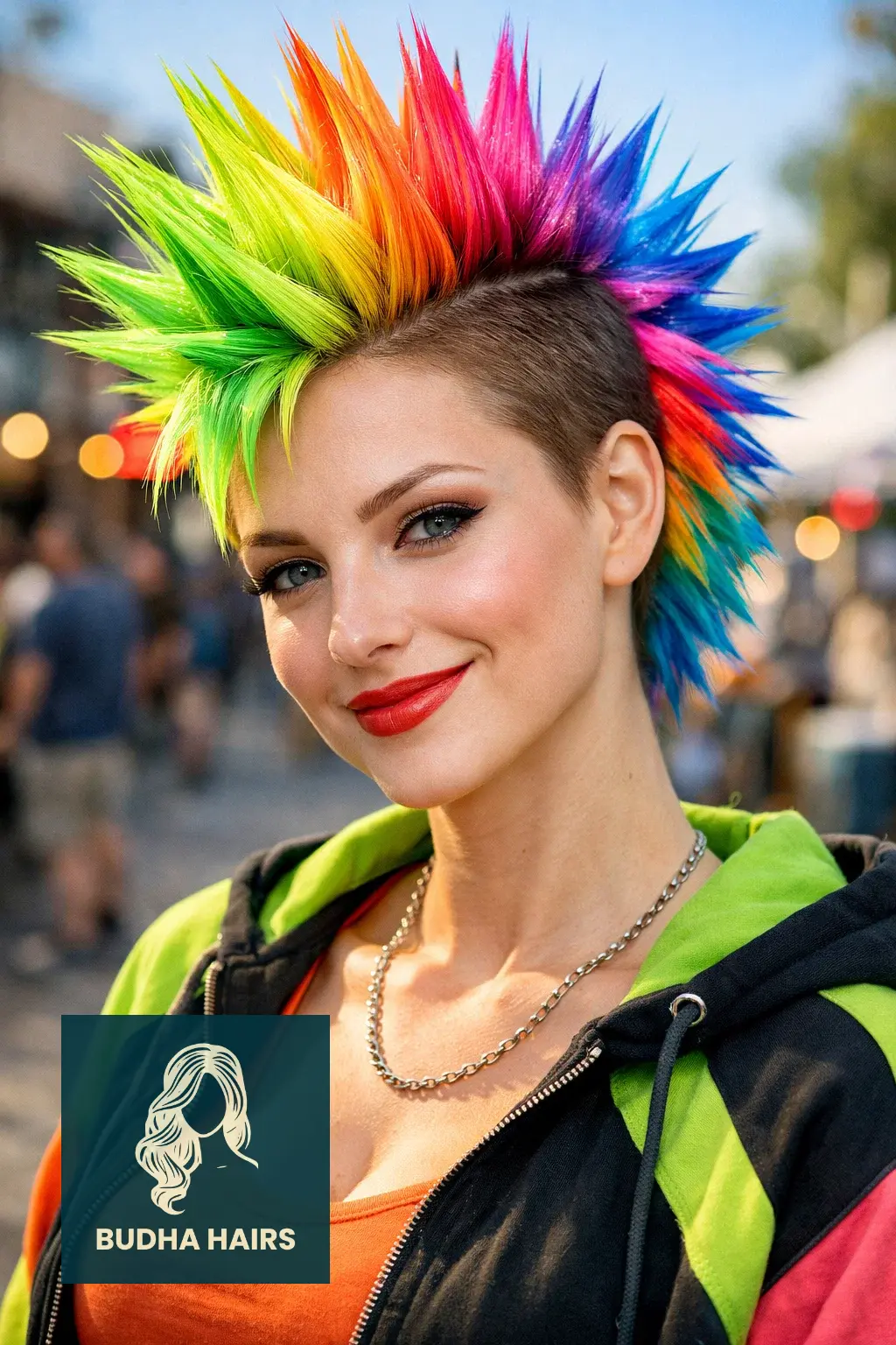 50 Iconic Clown Hairstyles for Women: Cute, Scary & Creative Looks 7 Neon Spiked Mohawk