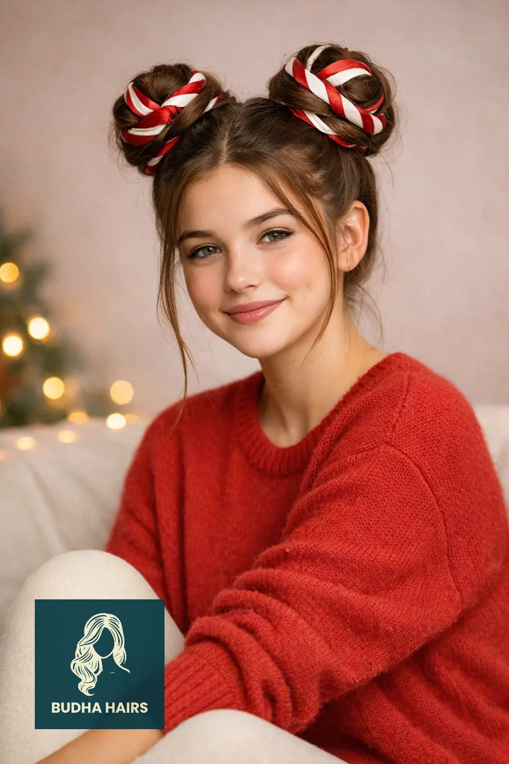 30 Adorable Christmas Hairstyles for Kids: Easy & Festive Ideas 19 Peppermint Swirl Buns
