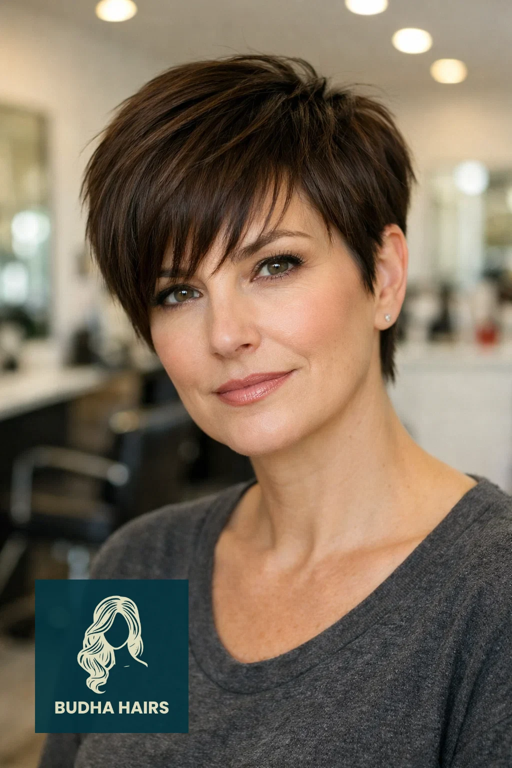 35 Chic Hairstyles for Women Over 40 with Bangs to Try Now 5 Pixie Cut With Long Textured Bangs