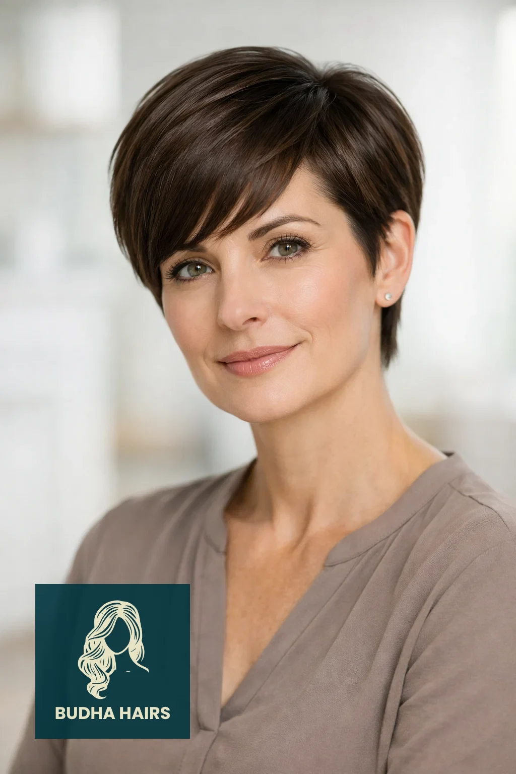 35 Chic Hairstyles for Women Over 40 with Bangs to Try Now 34 Polished Pixie With Swooping Fringe