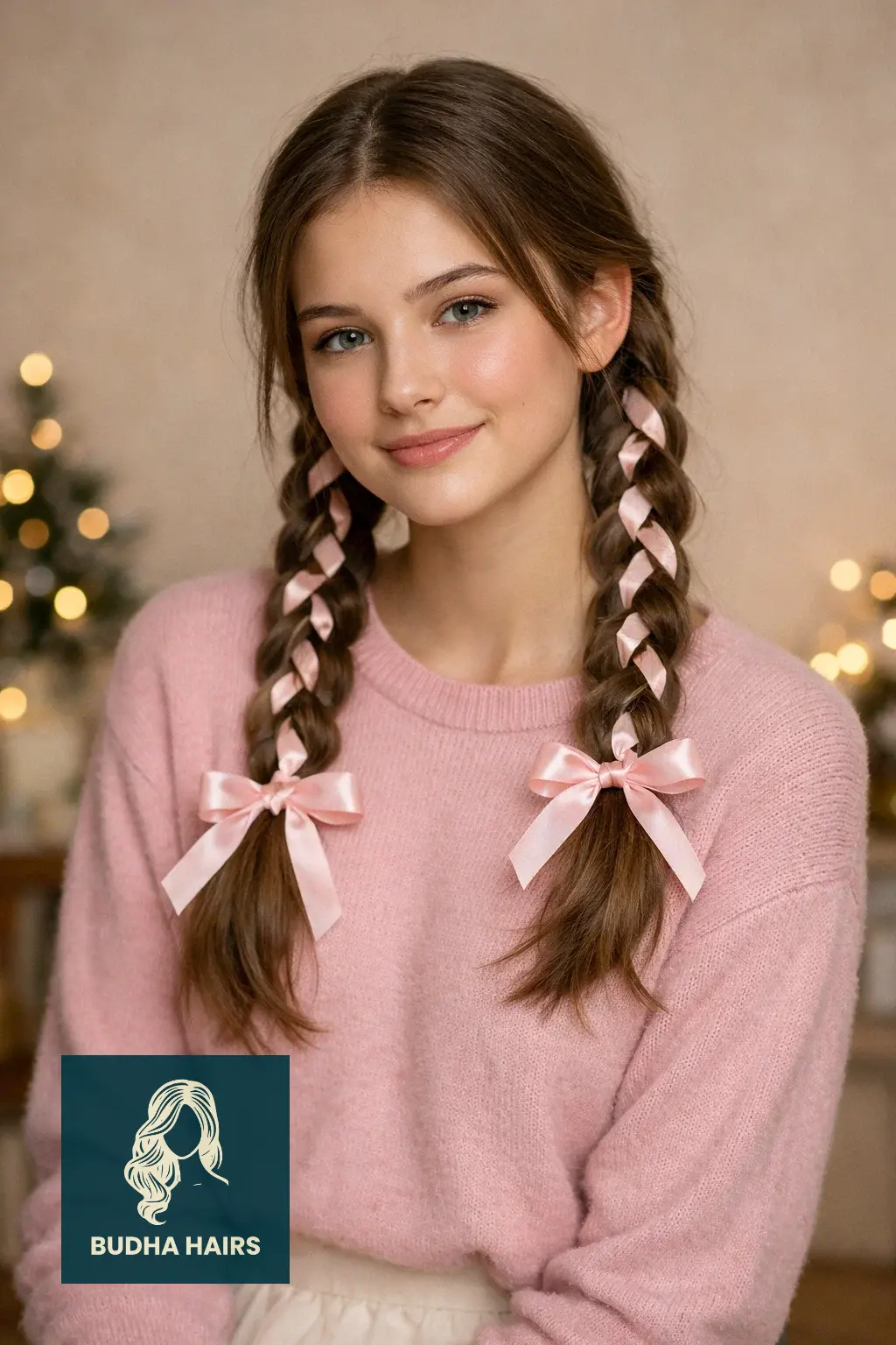 30 Adorable Christmas Hairstyles for Kids: Easy & Festive Ideas 18 Ribbon Weaved Pigtails