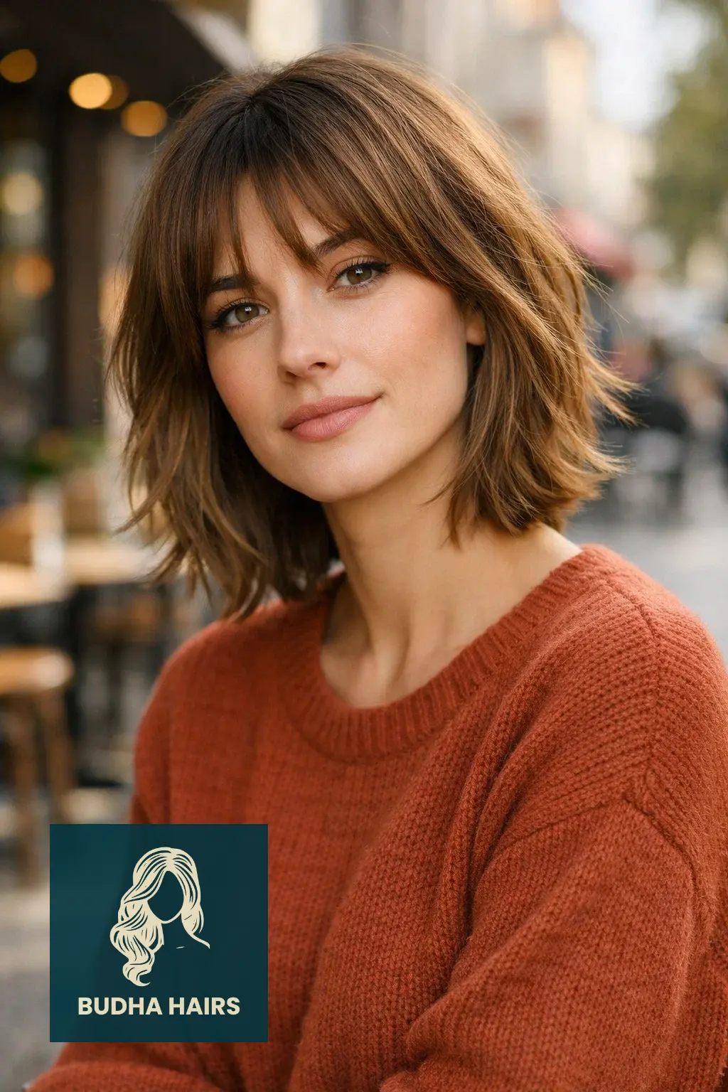 35 Best Short Hairstyles for Thin Hair and Oval Face 6 Shaggy Bob with Curtain Bangs