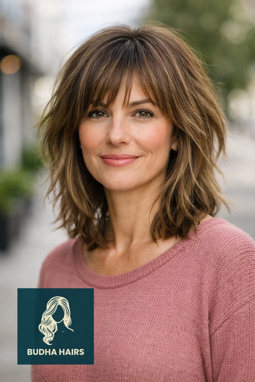 35 Chic Hairstyles for Women Over 40 with Bangs to Try Now 2 Shoulder Shag With Wispy Fringe